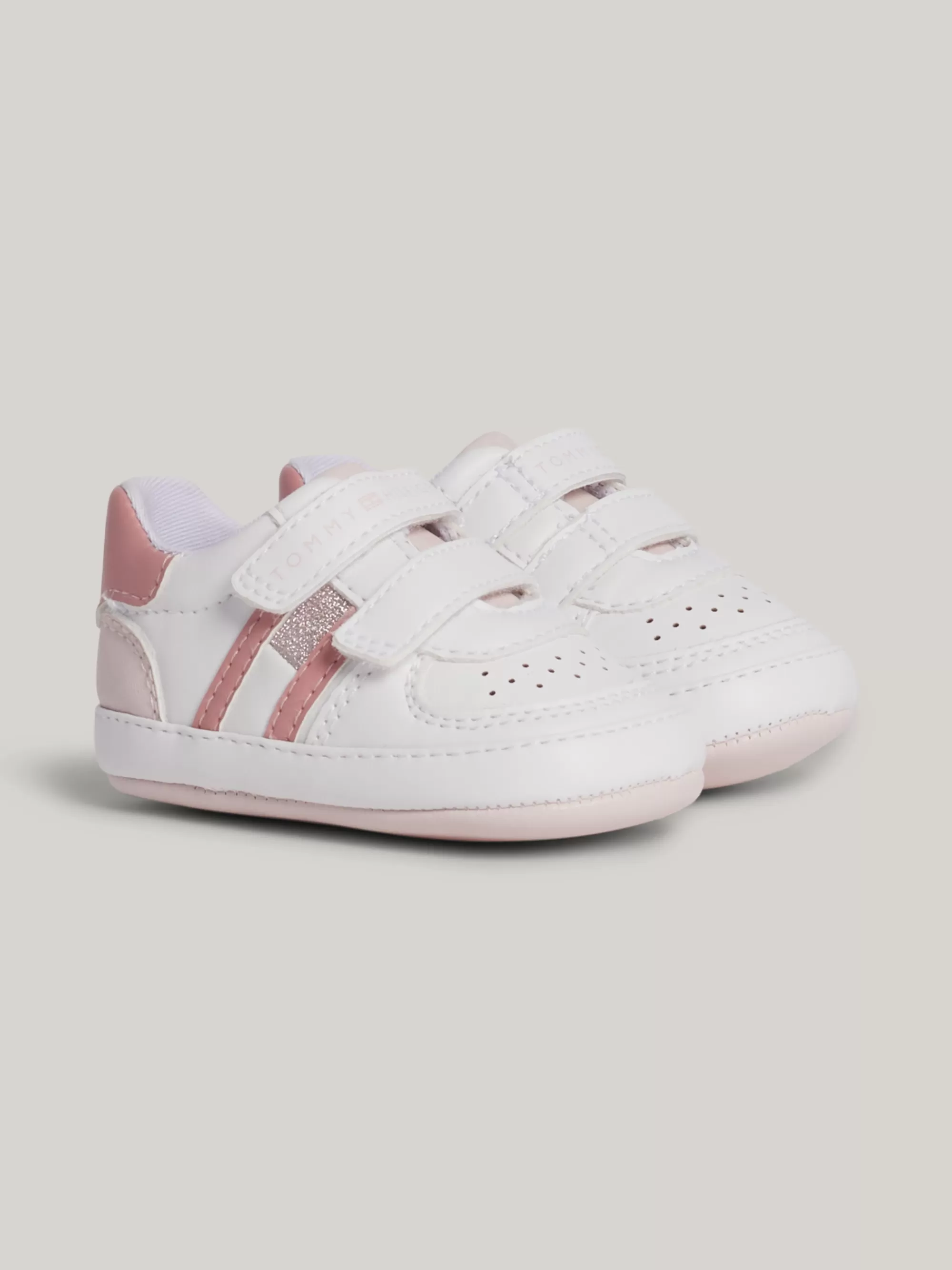 Schoenen & Accessoires*Tommy Hilfiger Sneaker Met Klittenband En Glittervlag WHITE/PINK
