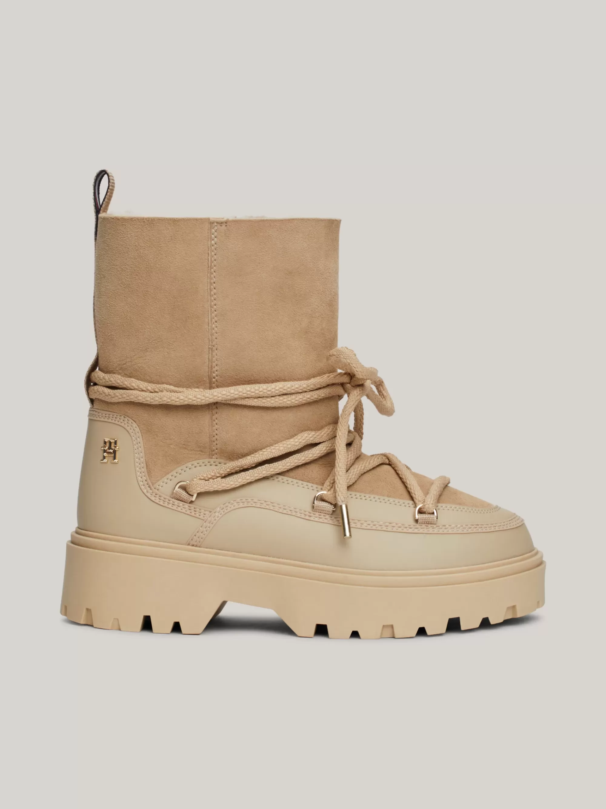 Laarzen & Enkellaarzen*Tommy Hilfiger Snowboot Van Shearling Leer Met Veters BEIGE