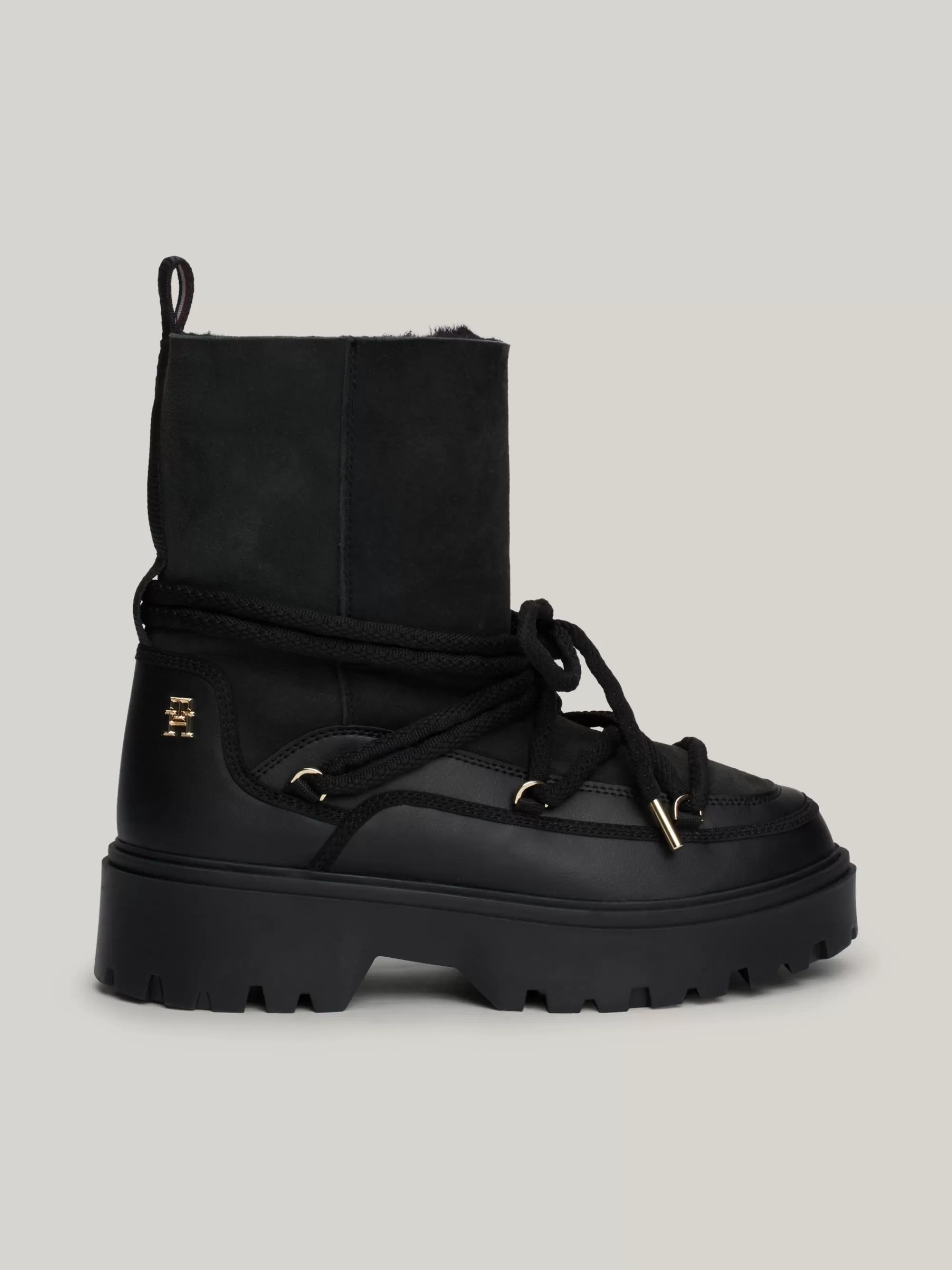 Laarzen & Enkellaarzen*Tommy Hilfiger Snowboot Van Shearling Leer Met Veters BLACK