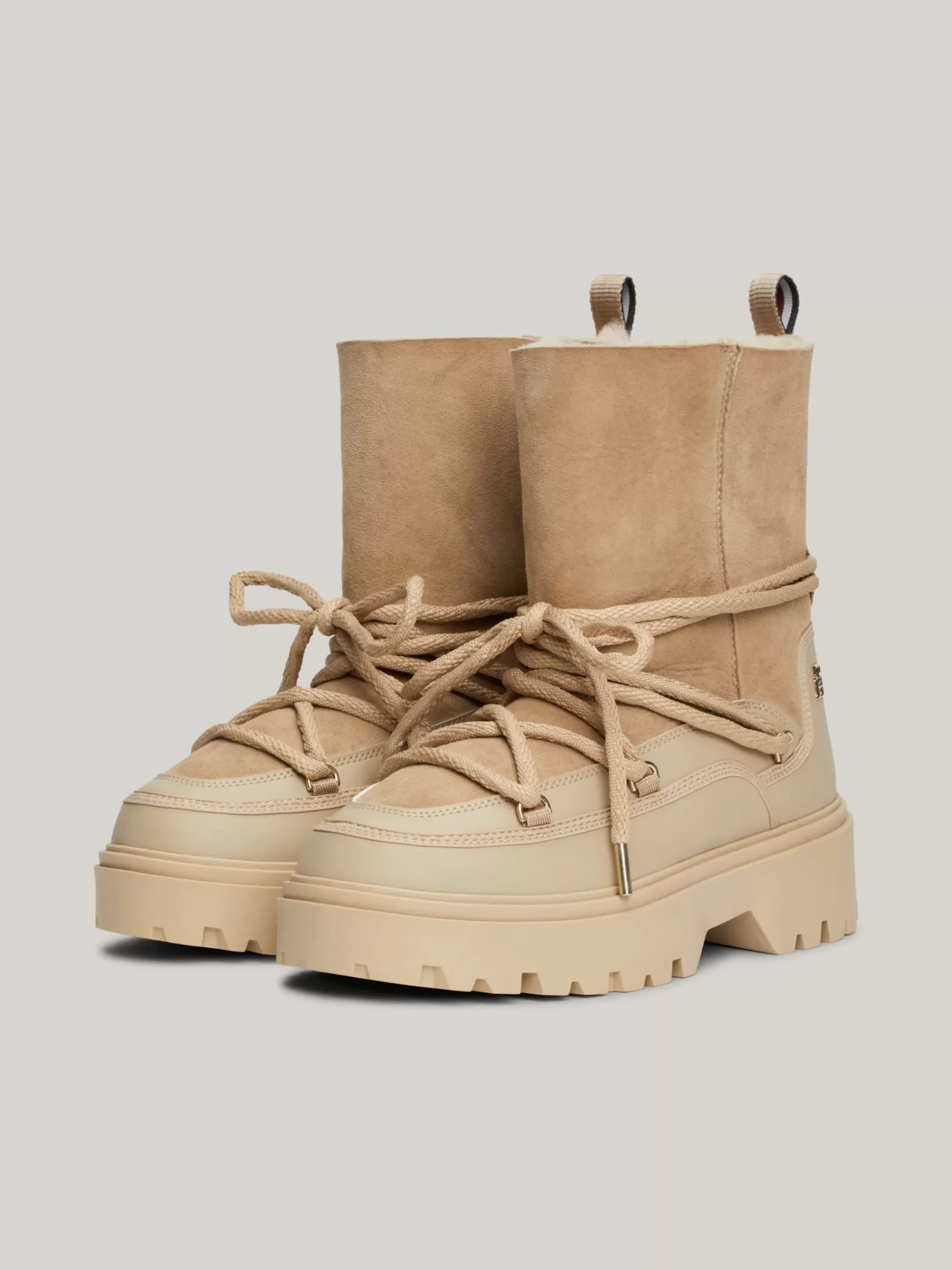 Laarzen & Enkellaarzen*Tommy Hilfiger Snowboot Van Shearling Leer Met Veters BEIGE