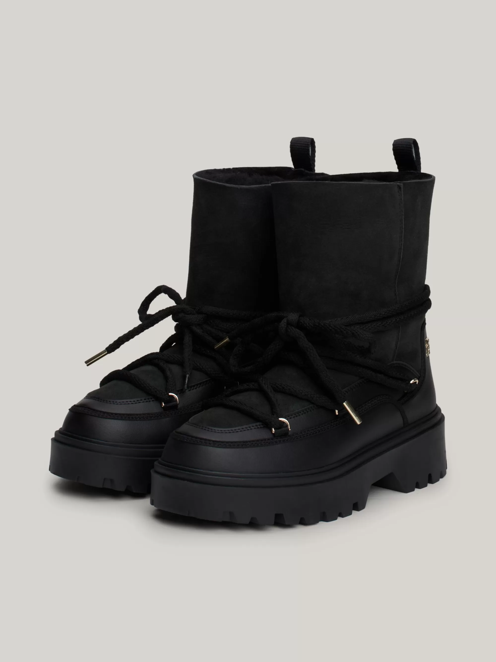 Laarzen & Enkellaarzen*Tommy Hilfiger Snowboot Van Shearling Leer Met Veters BLACK