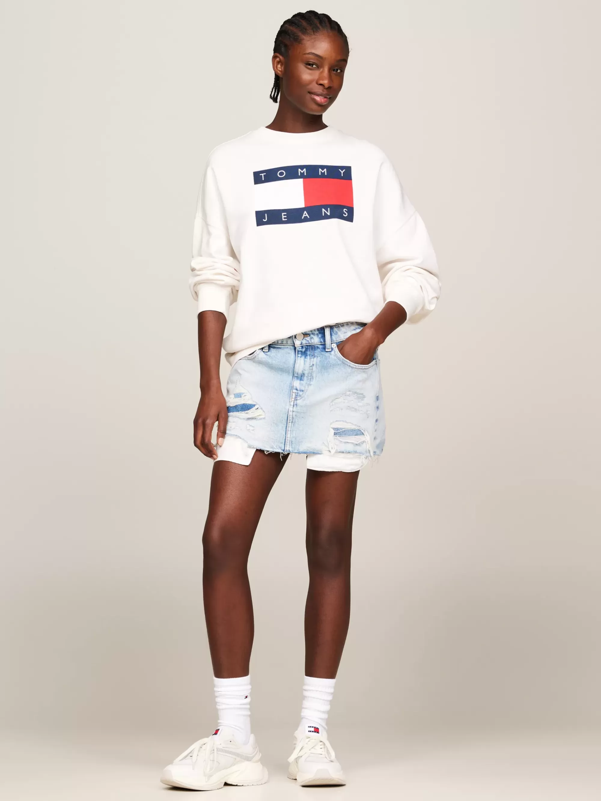 Rokken*Tommy Hilfiger Sophie Low Rise Denim Minirok Met Distressing DENIM LIGHT