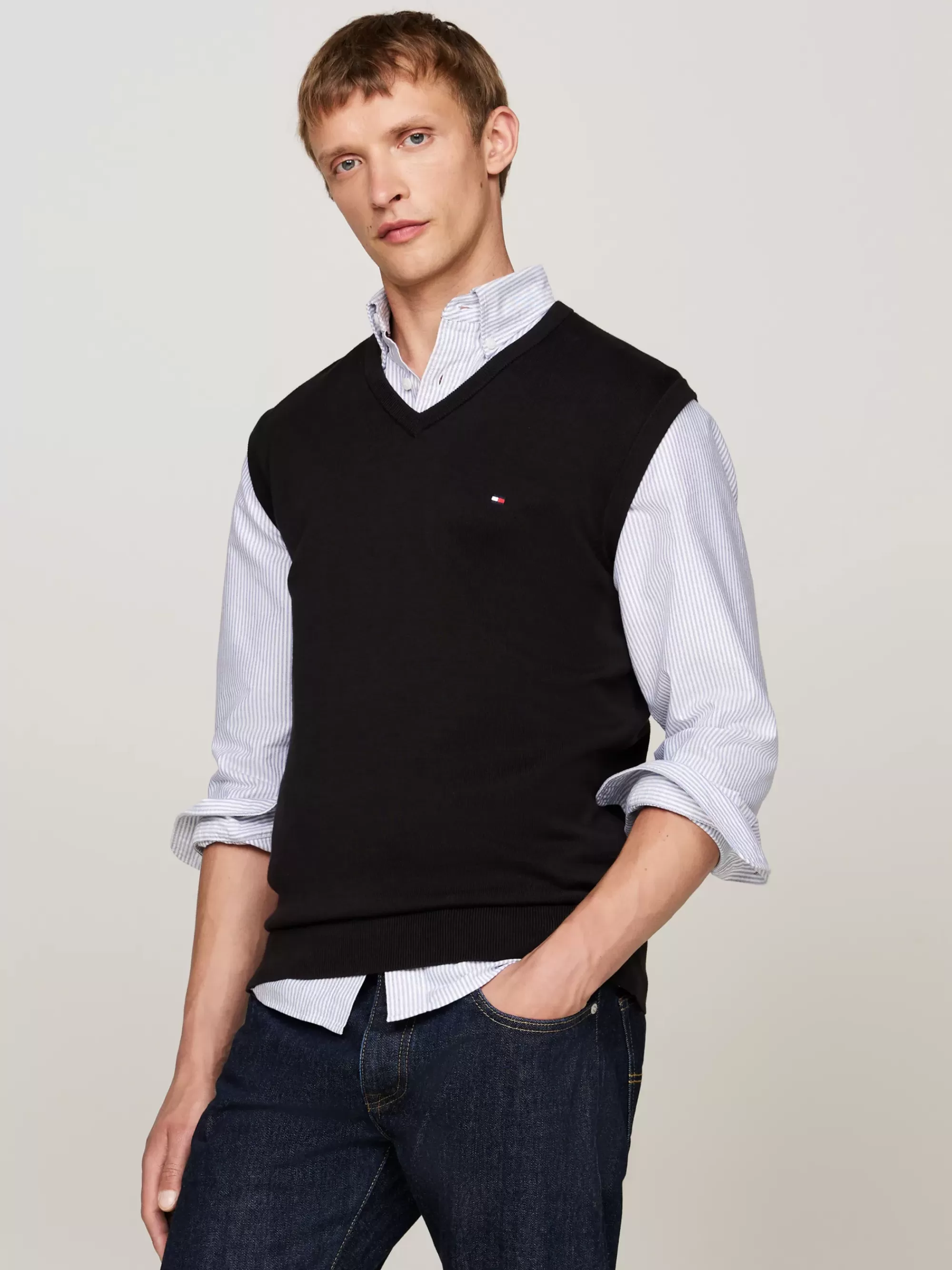 Truien & Vesten*Tommy Hilfiger Spencer Met V-hals En Geborduurde Vlag BLACK