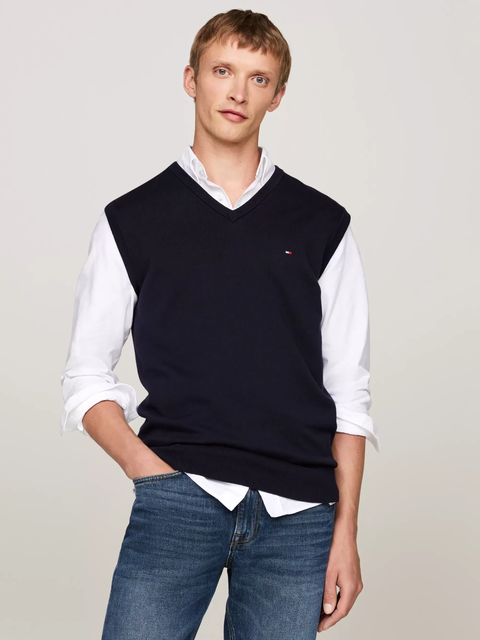 Truien & Vesten*Tommy Hilfiger Spencer Met V-hals En Geborduurde Vlag DESERT SKY