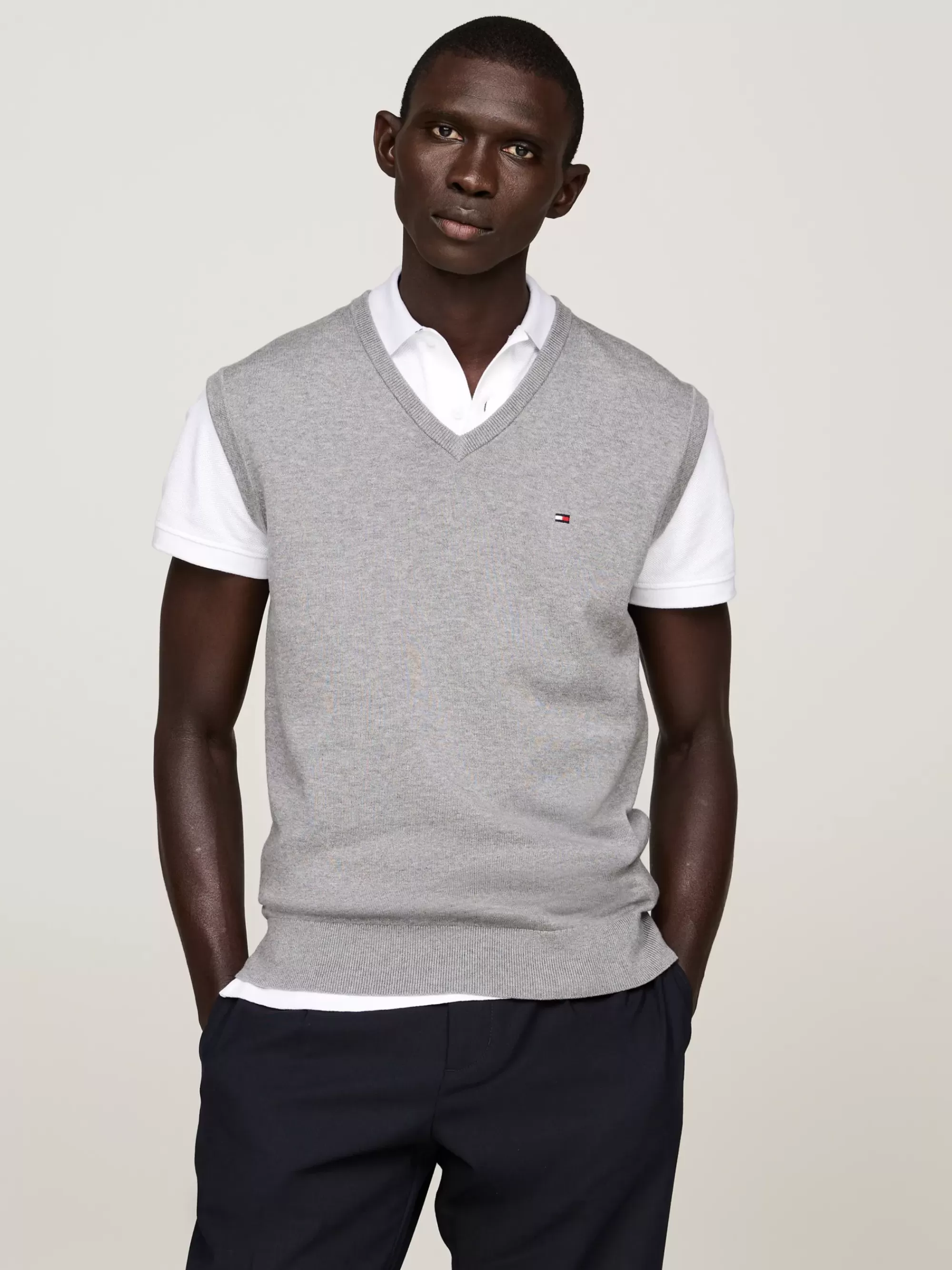Truien & Vesten*Tommy Hilfiger Spencer Met V-hals En Geborduurde Vlag MEDIUM GREY HEATHER