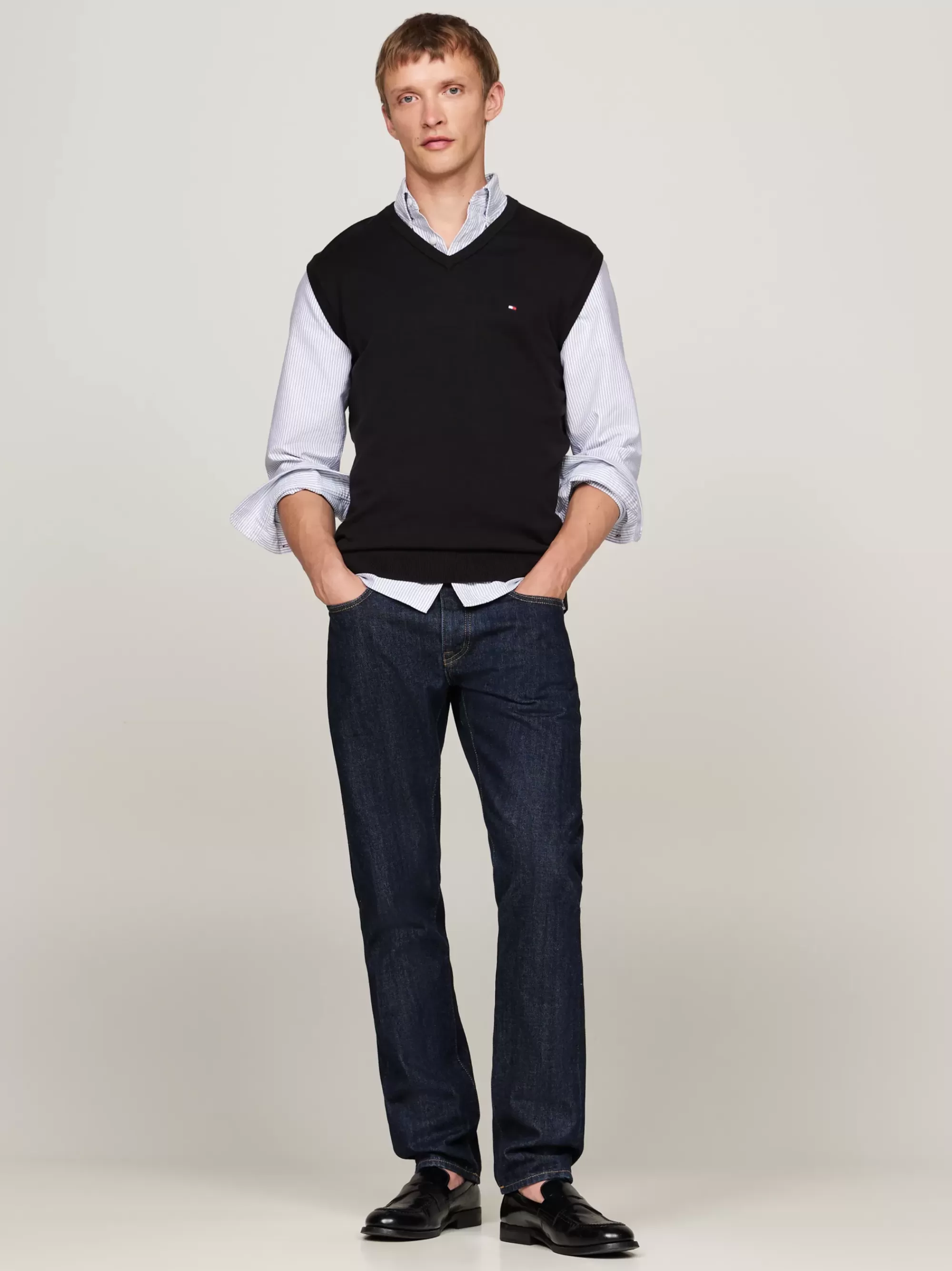 Truien & Vesten*Tommy Hilfiger Spencer Met V-hals En Geborduurde Vlag BLACK