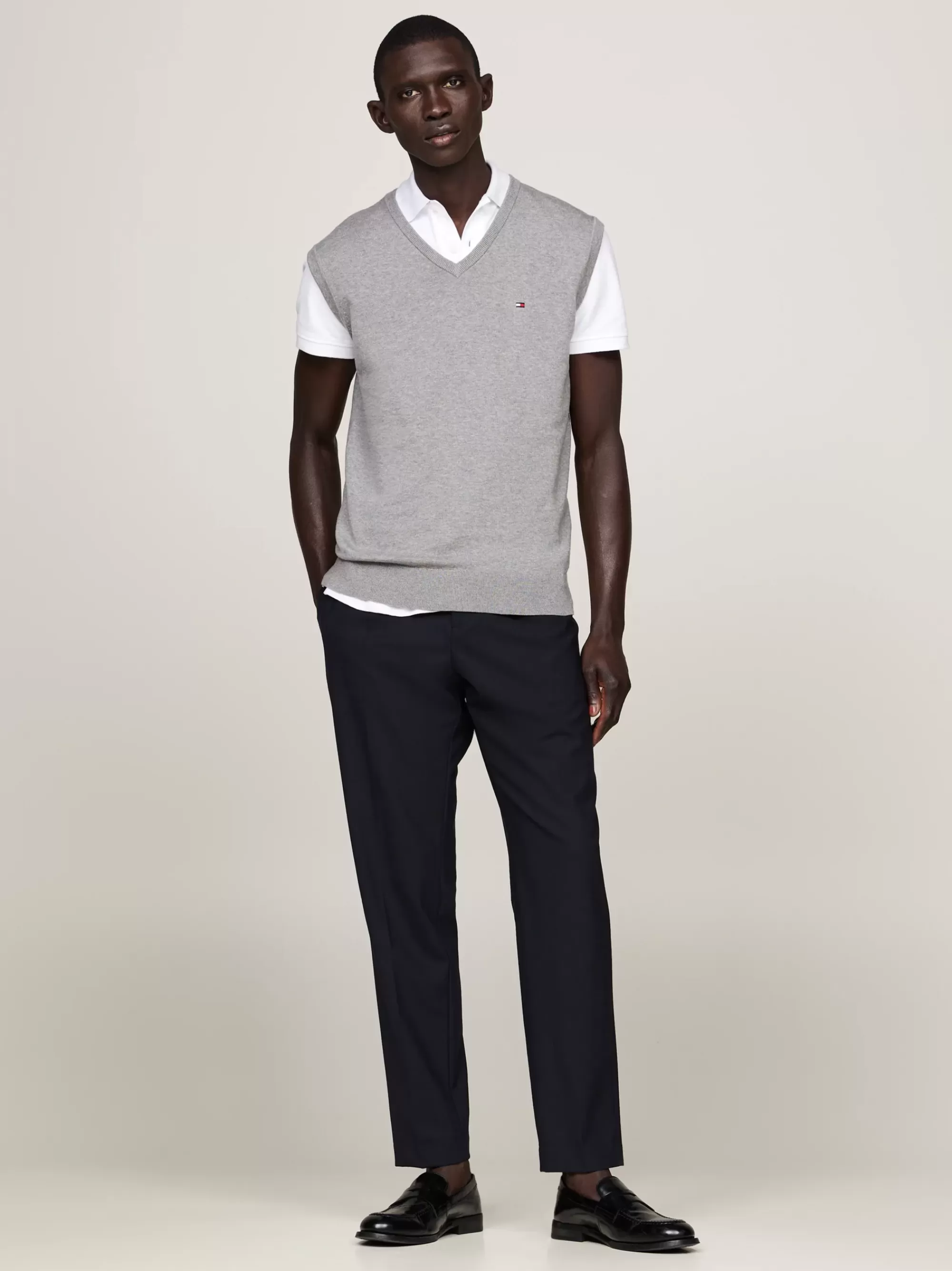Truien & Vesten*Tommy Hilfiger Spencer Met V-hals En Geborduurde Vlag MEDIUM GREY HEATHER