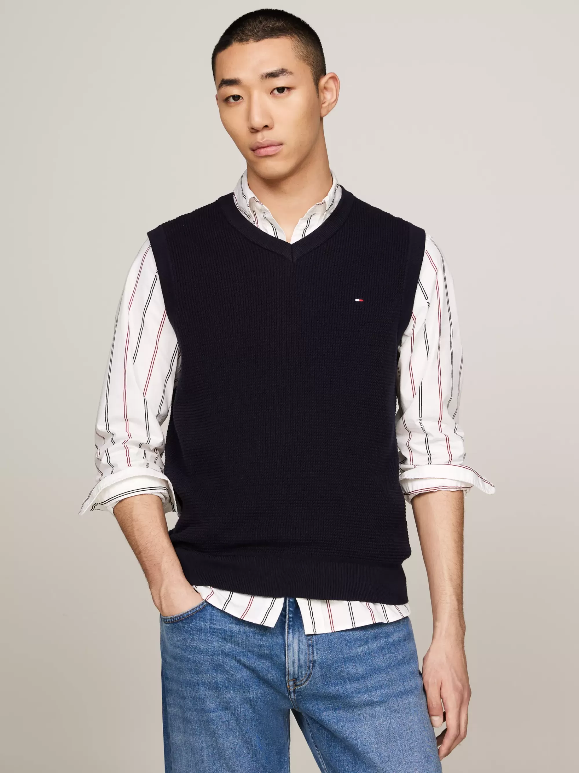 Truien & Vesten*Tommy Hilfiger Spencer Met Wafelsteek En Gemengde Ruit DESERT SKY