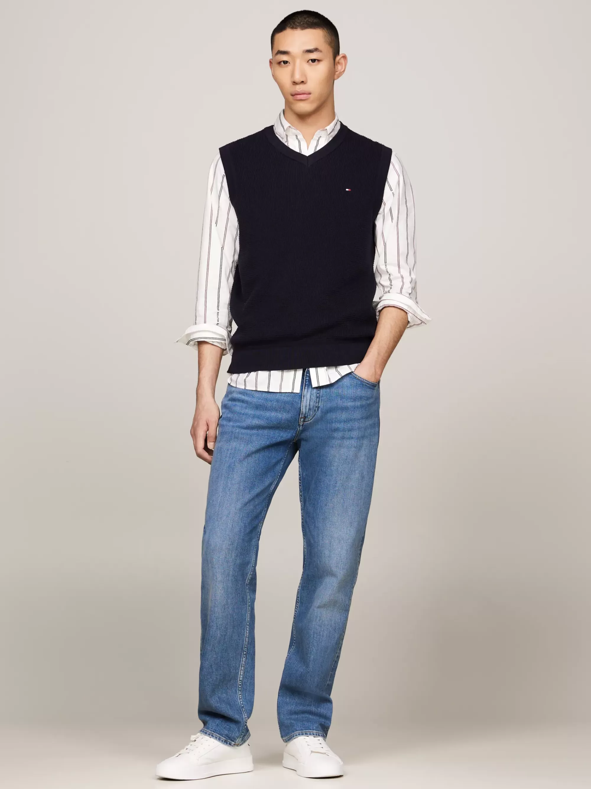 Truien & Vesten*Tommy Hilfiger Spencer Met Wafelsteek En Gemengde Ruit DESERT SKY