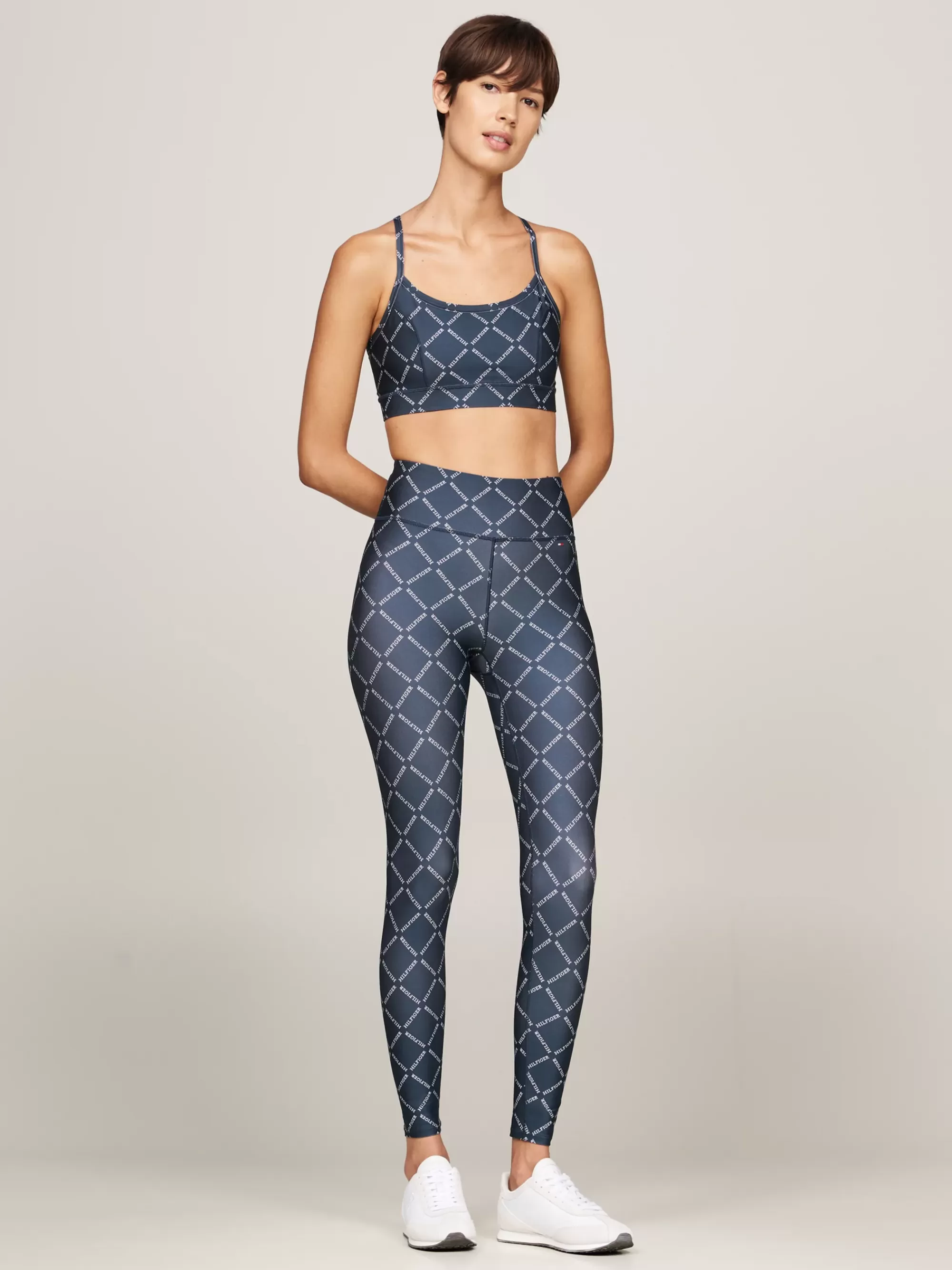 Bh's | Lingerie*Tommy Hilfiger Sport Low Support Bh Met Diepe Hals DIAMOND MONOTYPE/ MILITARY DENIM