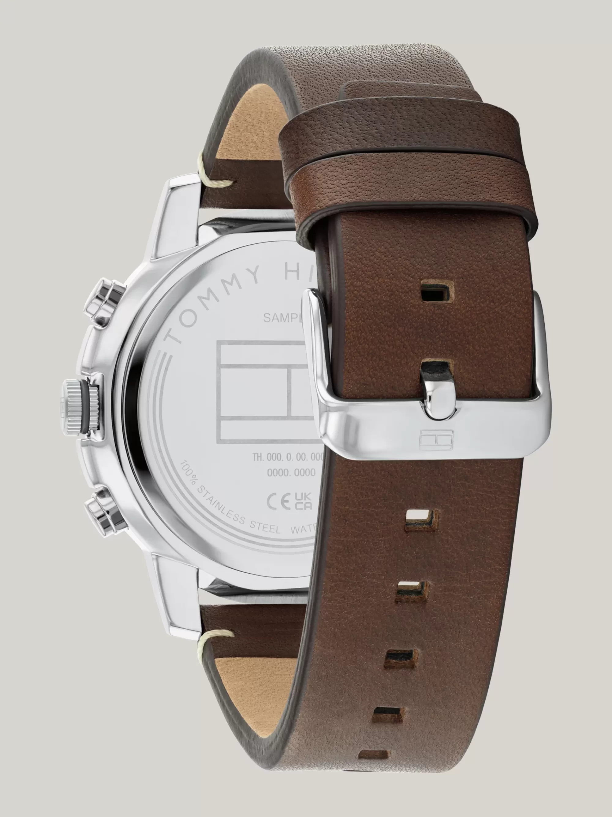 Horloges*Tommy Hilfiger Sporthorloge Met Bruine Leren Band SILVER