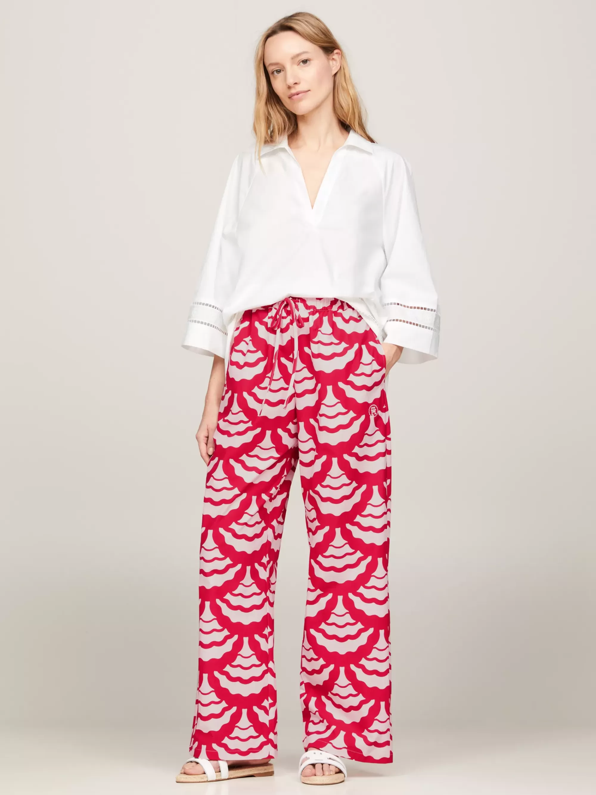 Broeken*Tommy Hilfiger Straight Broek Met Trekkoord En Schelpenprint EXPLODED VASITY SEAL/ PRIMARY RED