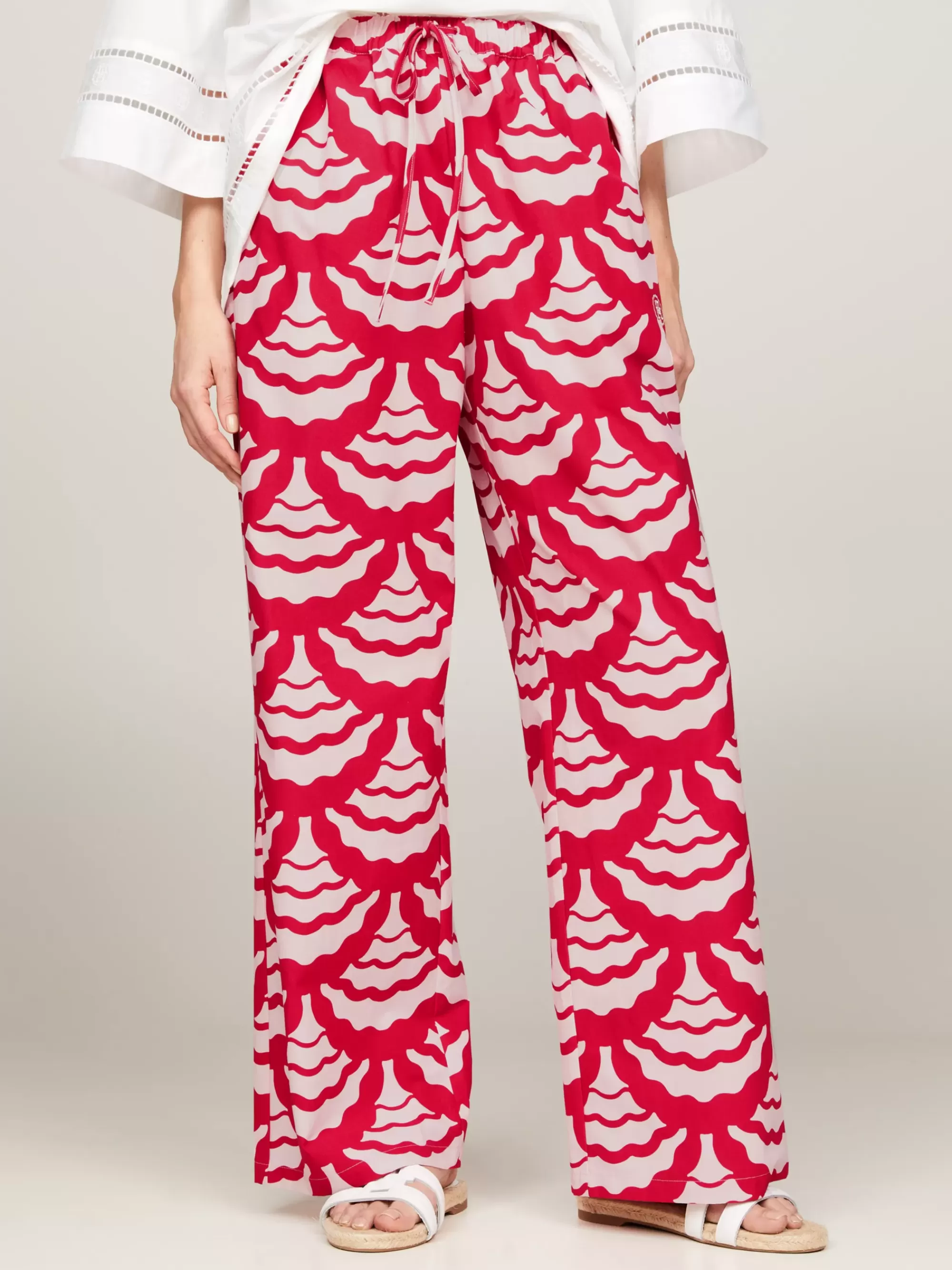 Broeken*Tommy Hilfiger Straight Broek Met Trekkoord En Schelpenprint EXPLODED VASITY SEAL/ PRIMARY RED
