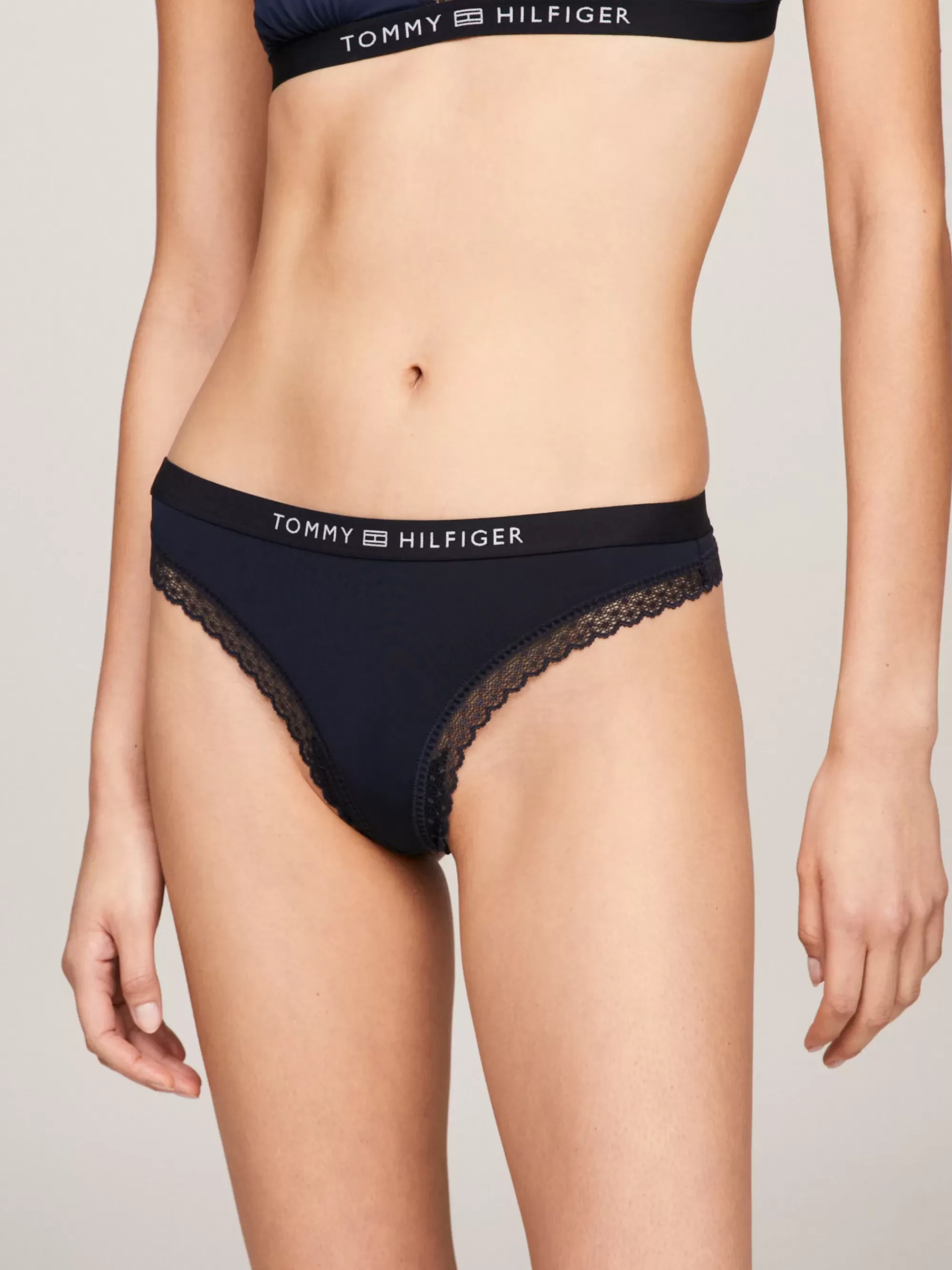 Slips | Lingerie*Tommy Hilfiger String Met Kant En Ton-sur-ton Logo DESERT SKY