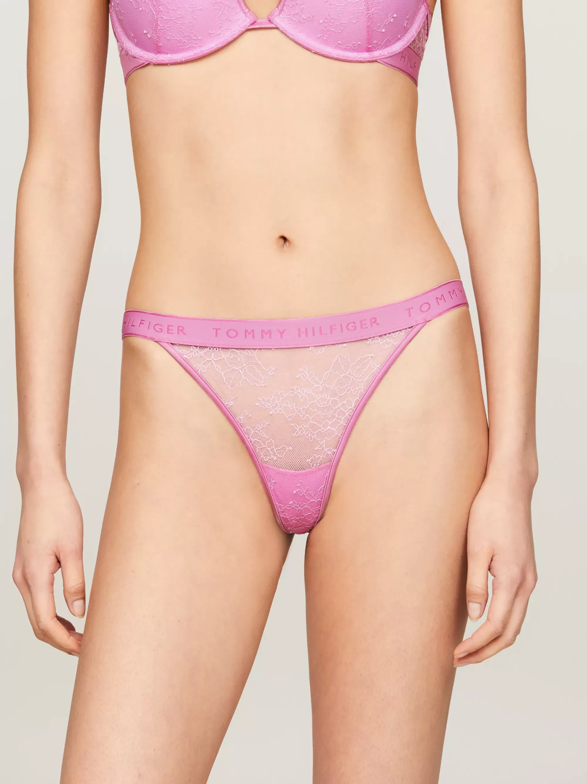 Slips | Lingerie*Tommy Hilfiger String Van Gebloemd Kant Met Logo SWEET PEA PINK