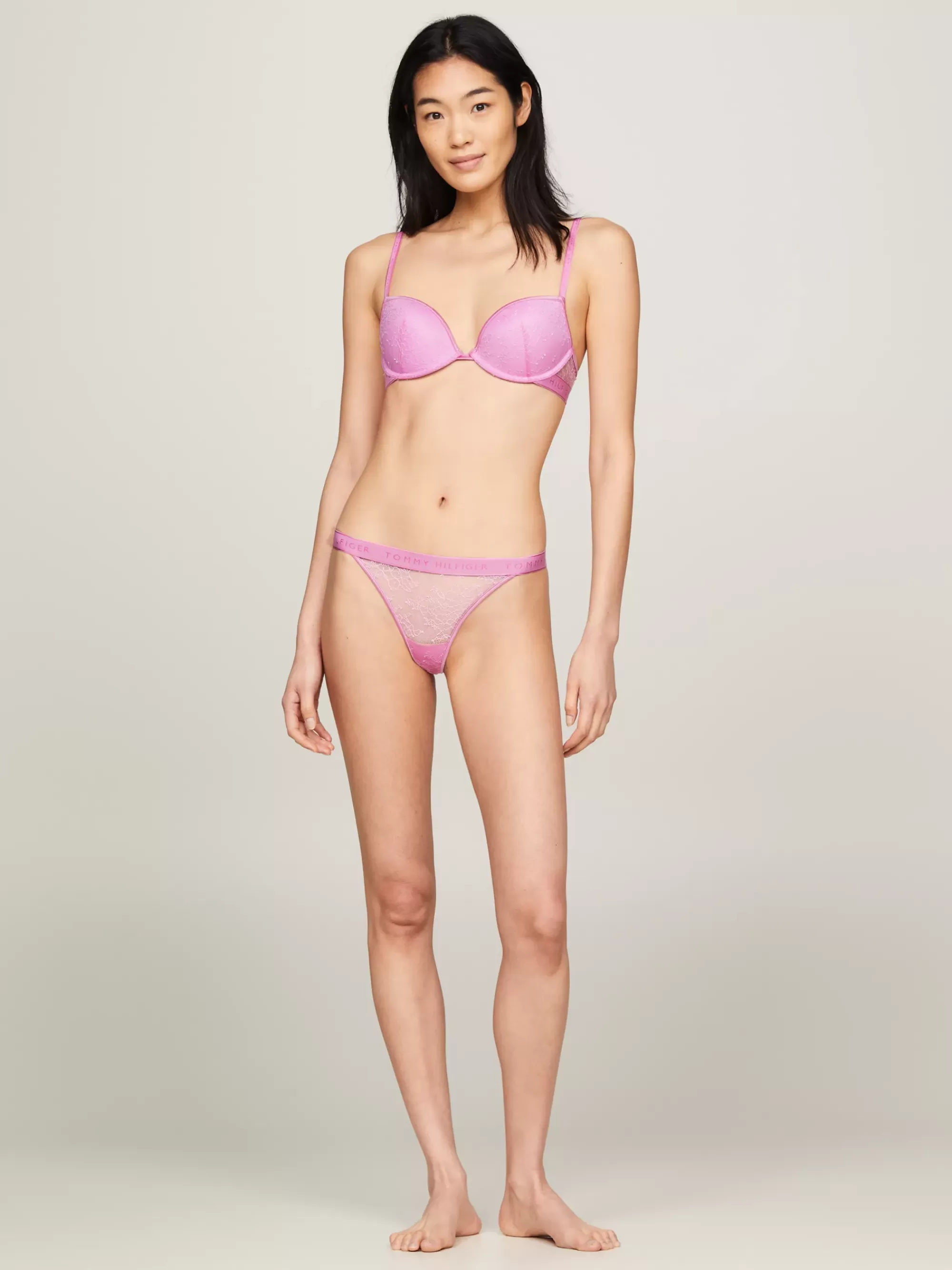 Slips | Lingerie*Tommy Hilfiger String Van Gebloemd Kant Met Logo SWEET PEA PINK