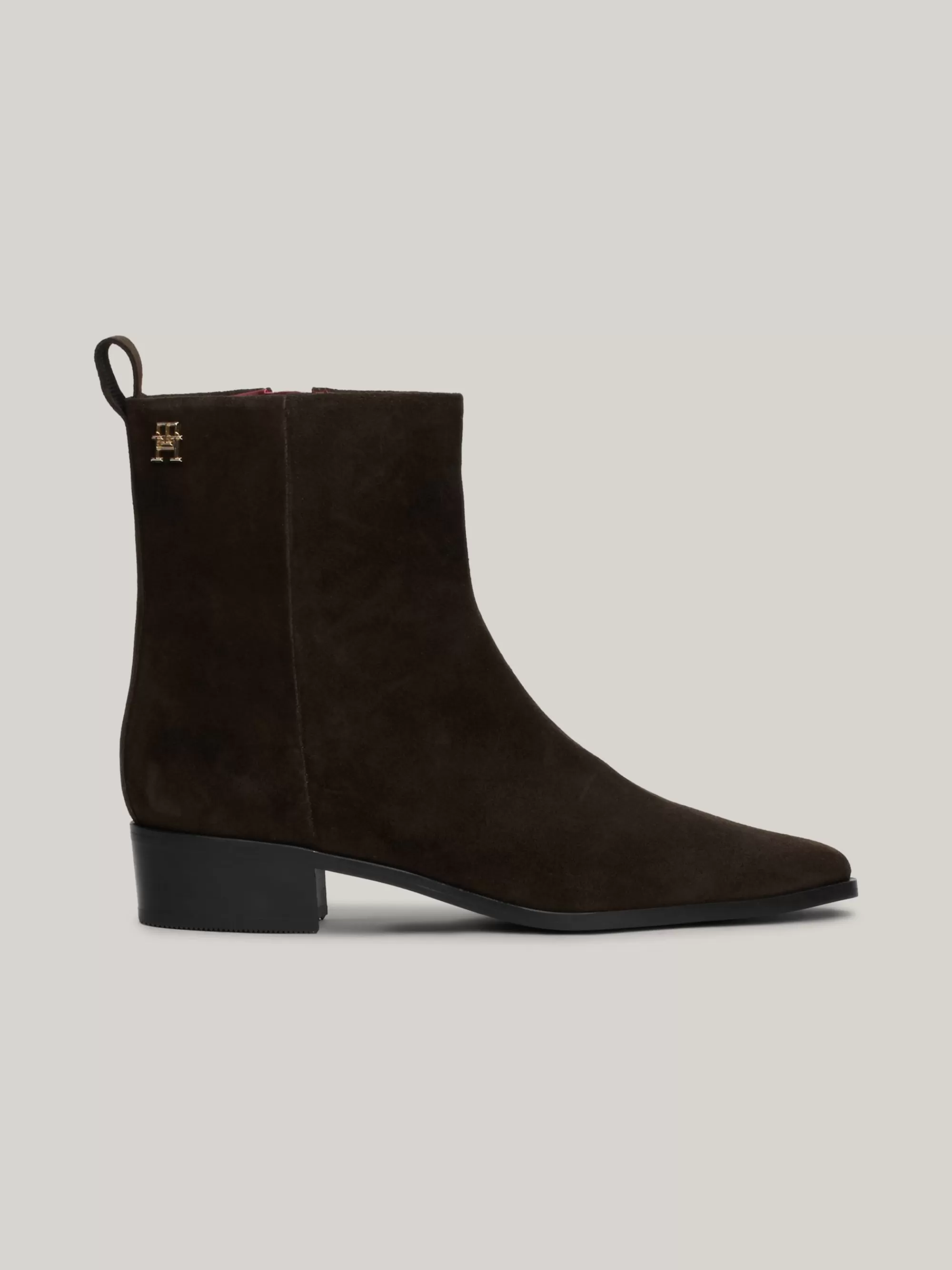 Laarzen & Enkellaarzen*Tommy Hilfiger Suède Cowboy-enkellaars Met TH-monogram DARK COFFEE