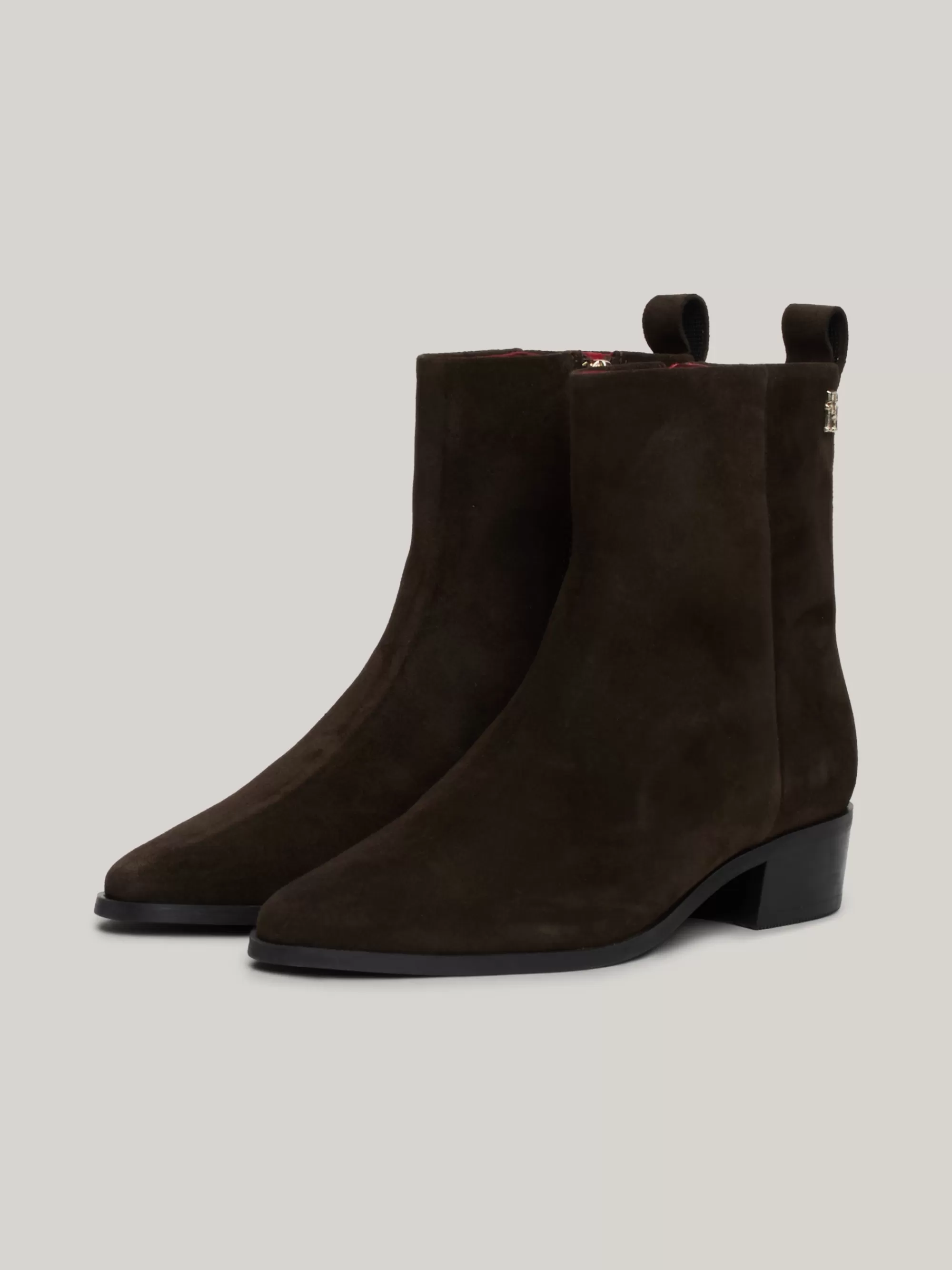 Laarzen & Enkellaarzen*Tommy Hilfiger Suède Cowboy-enkellaars Met TH-monogram DARK COFFEE