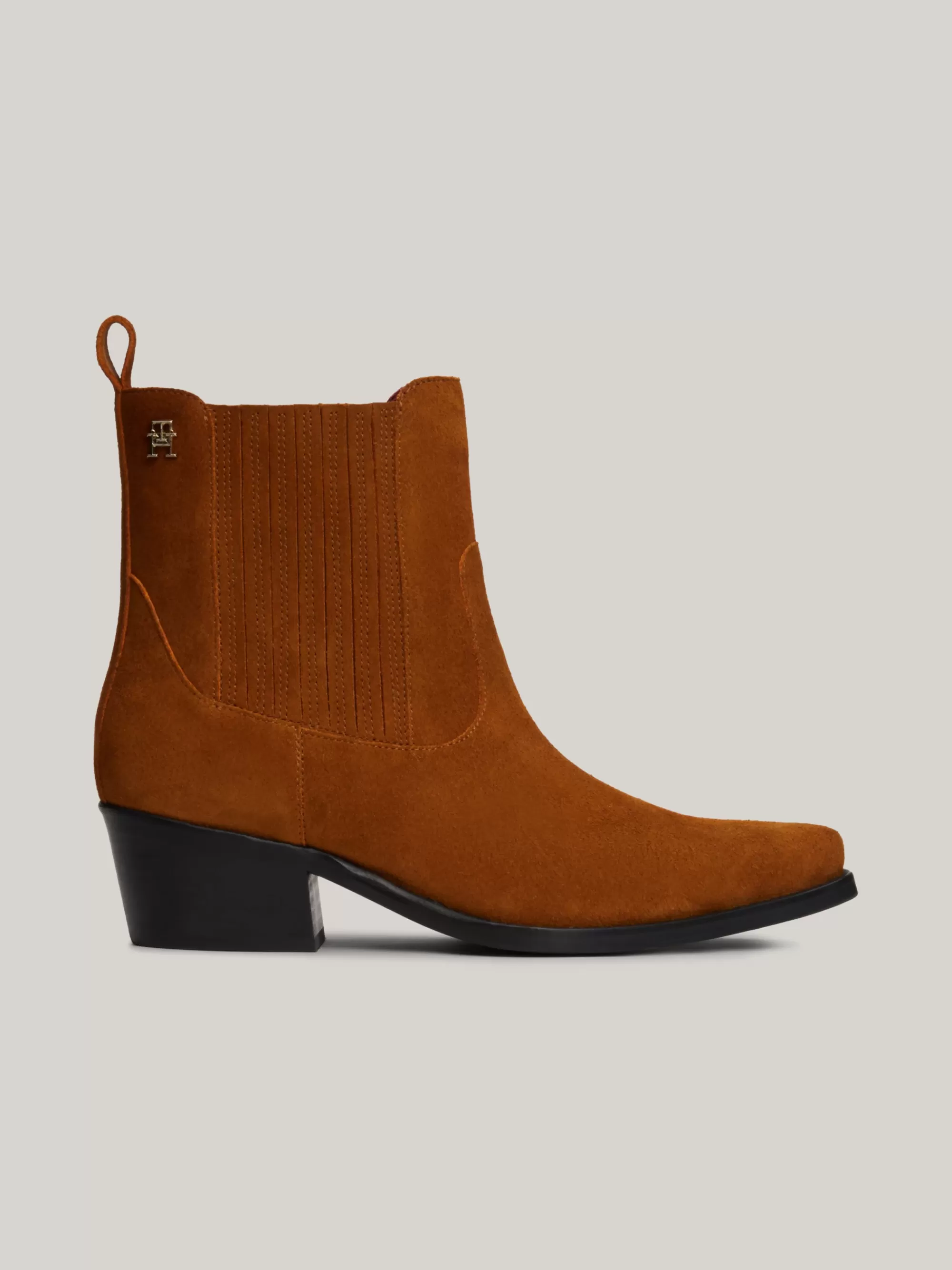 Laarzen & Enkellaarzen*Tommy Hilfiger Suède Cowboylaars Met TH-monogram GRAIN BROWN