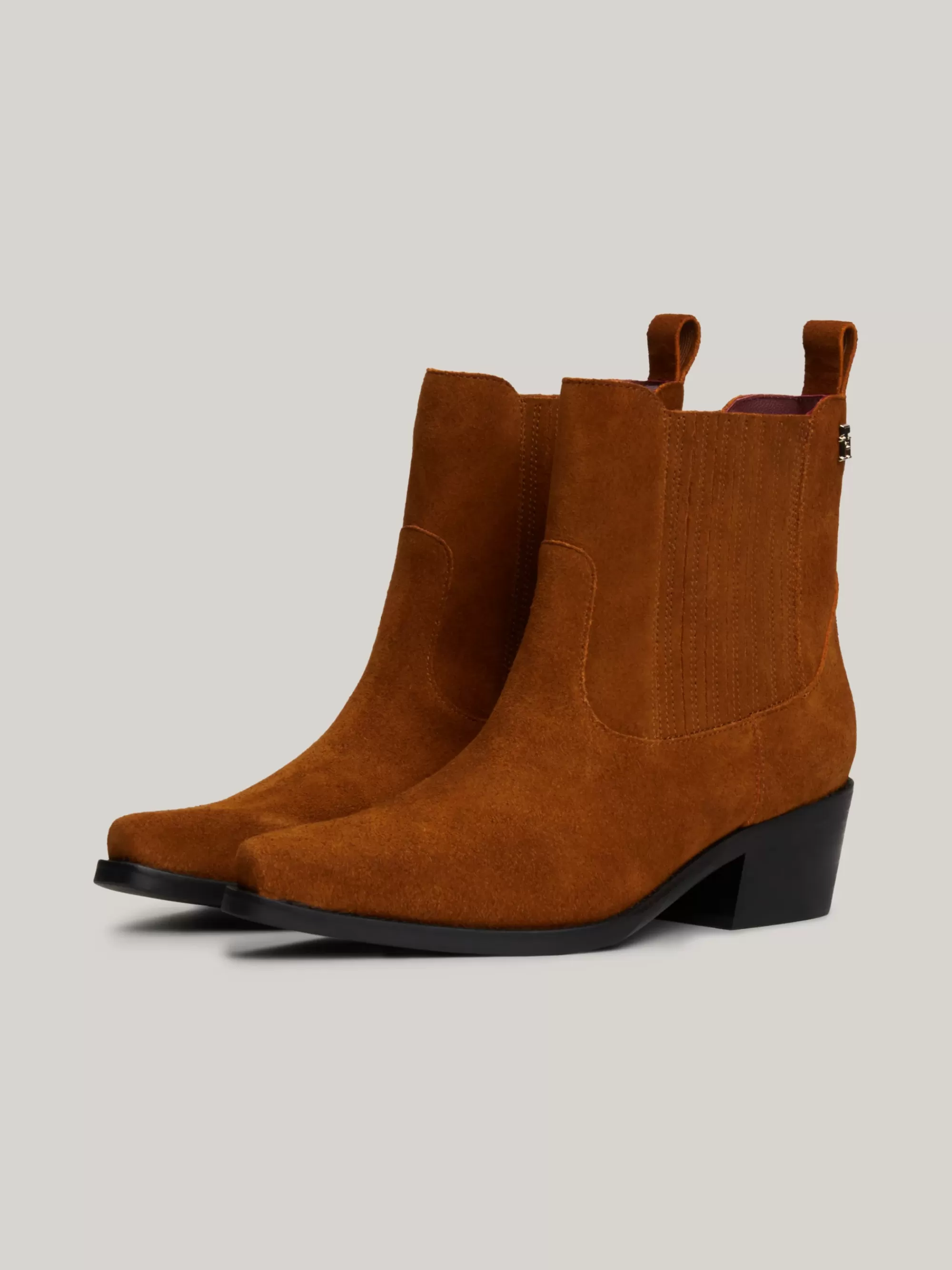 Laarzen & Enkellaarzen*Tommy Hilfiger Suède Cowboylaars Met TH-monogram GRAIN BROWN