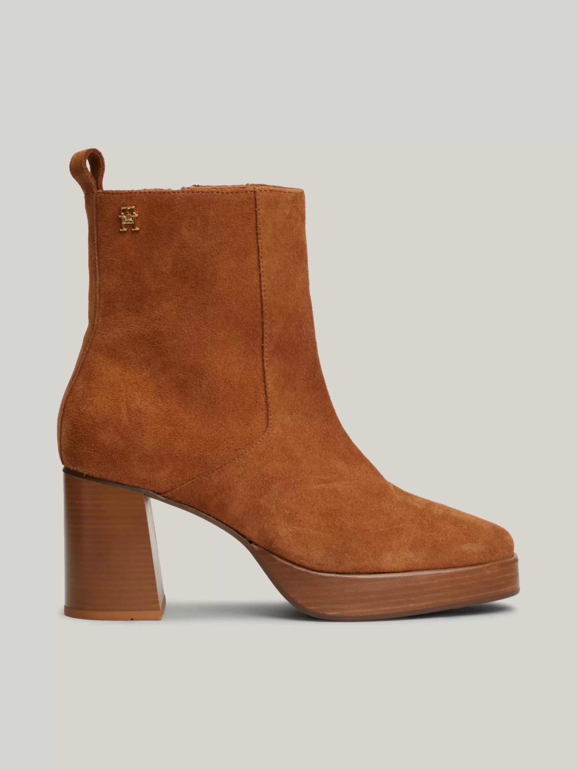 Enkellaarzen | Laarzen & Enkellaarzen*Tommy Hilfiger Suède Enkellaars Met Blokhak En TH-monogram DRIFTWOOD BROWN