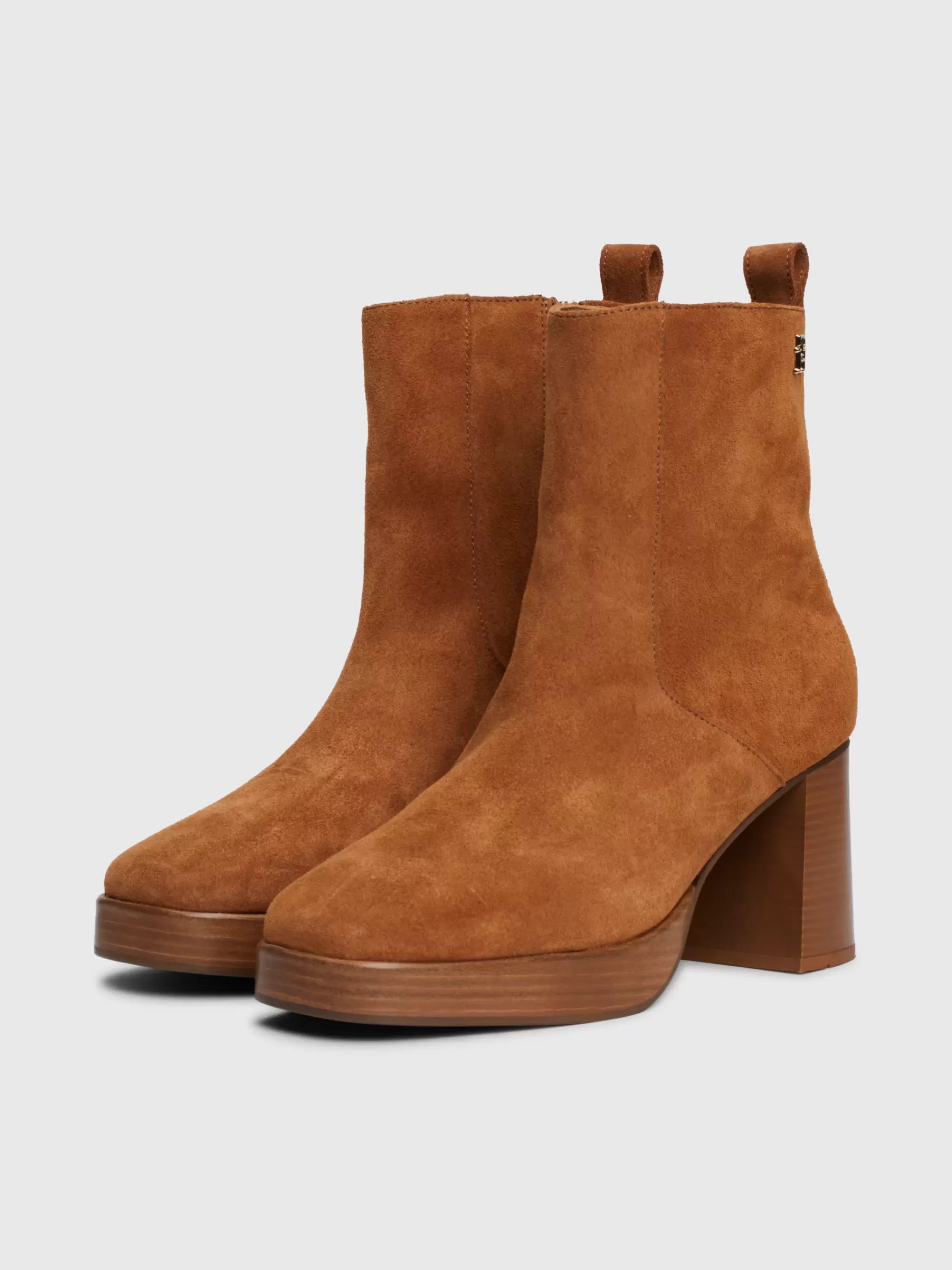 Enkellaarzen | Laarzen & Enkellaarzen*Tommy Hilfiger Suède Enkellaars Met Blokhak En TH-monogram DRIFTWOOD BROWN