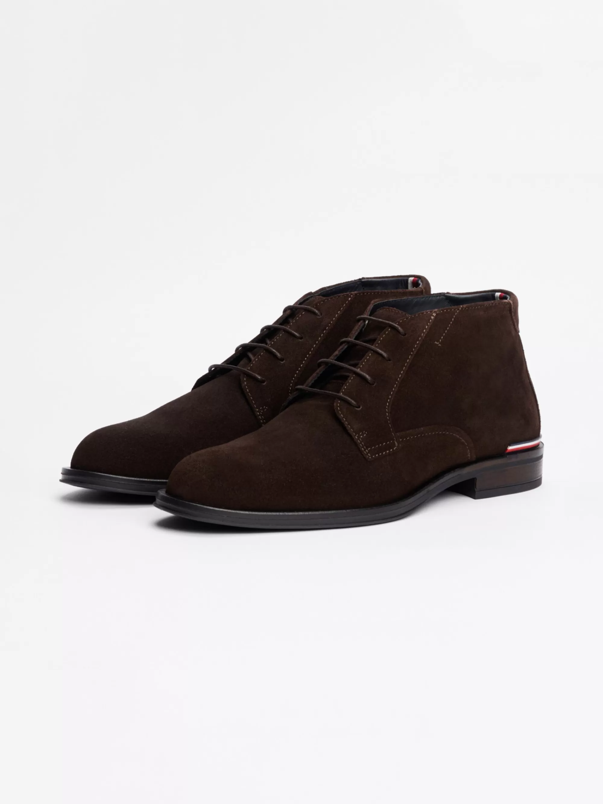 Formele Schoenen | Veterboots*Tommy Hilfiger Suède Enkellaars Met Veters DARK COFFEE