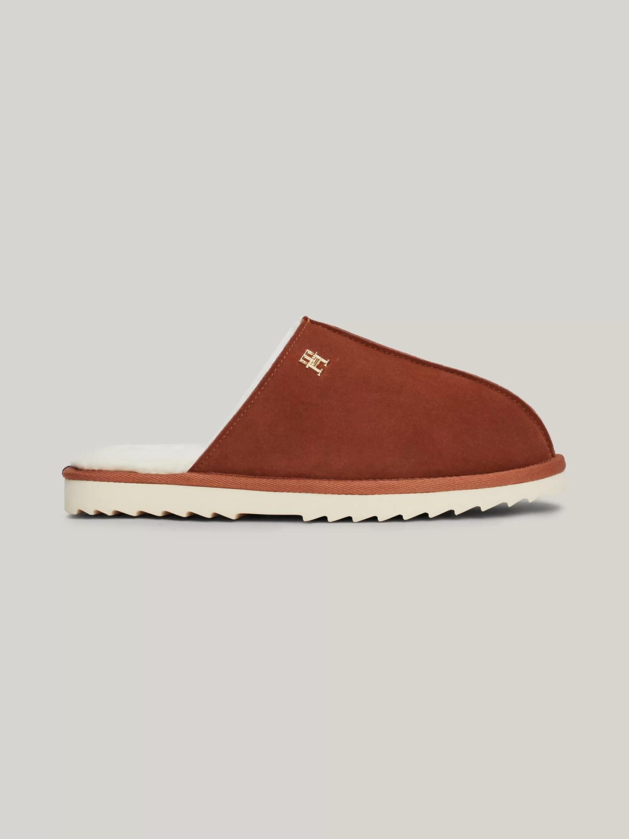 Platte Schoenen*Tommy Hilfiger Suède Pantoffel Met Gekartelde Zool COGNAC BROWN