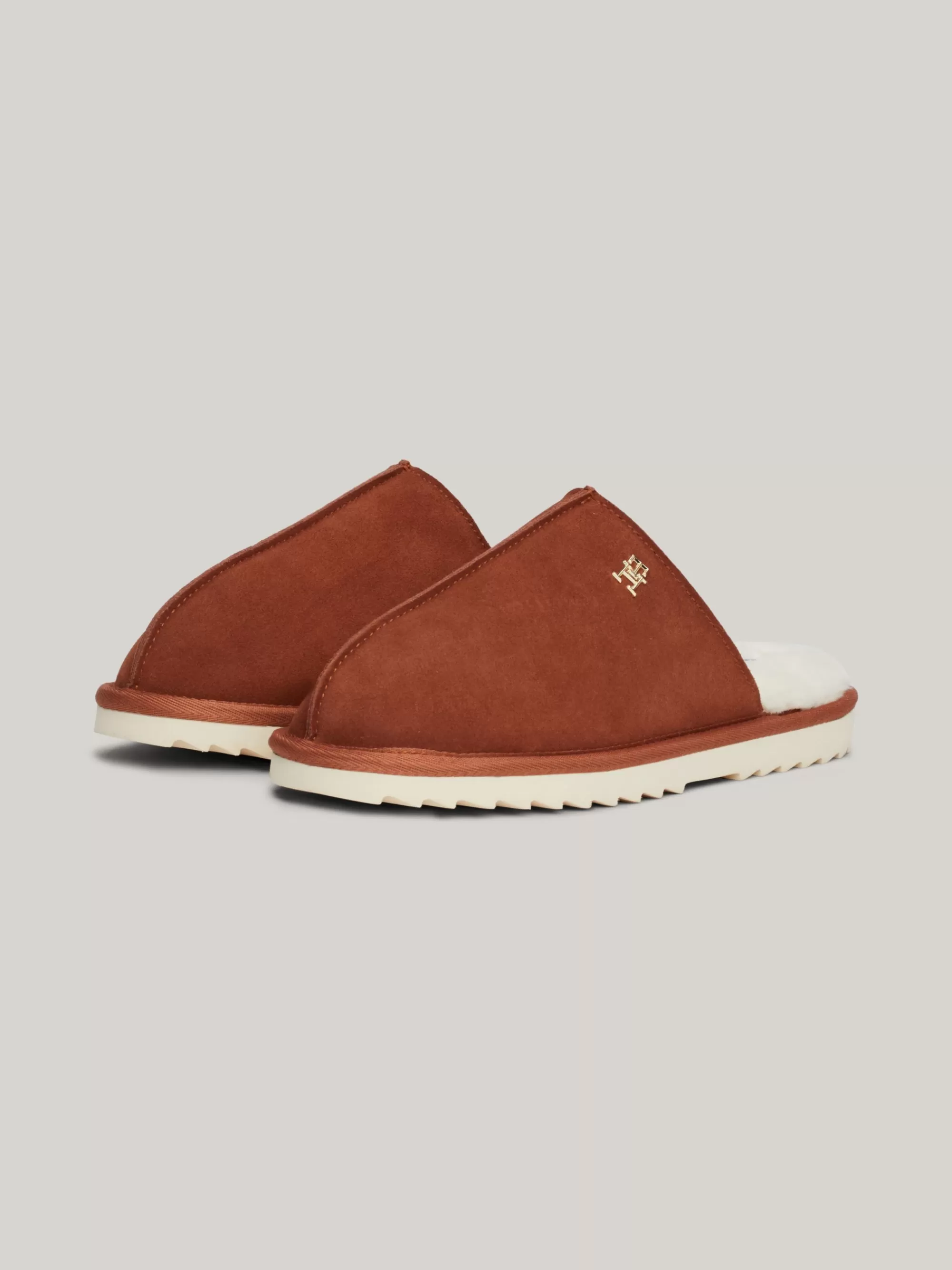 Platte Schoenen*Tommy Hilfiger Suède Pantoffel Met Gekartelde Zool COGNAC BROWN