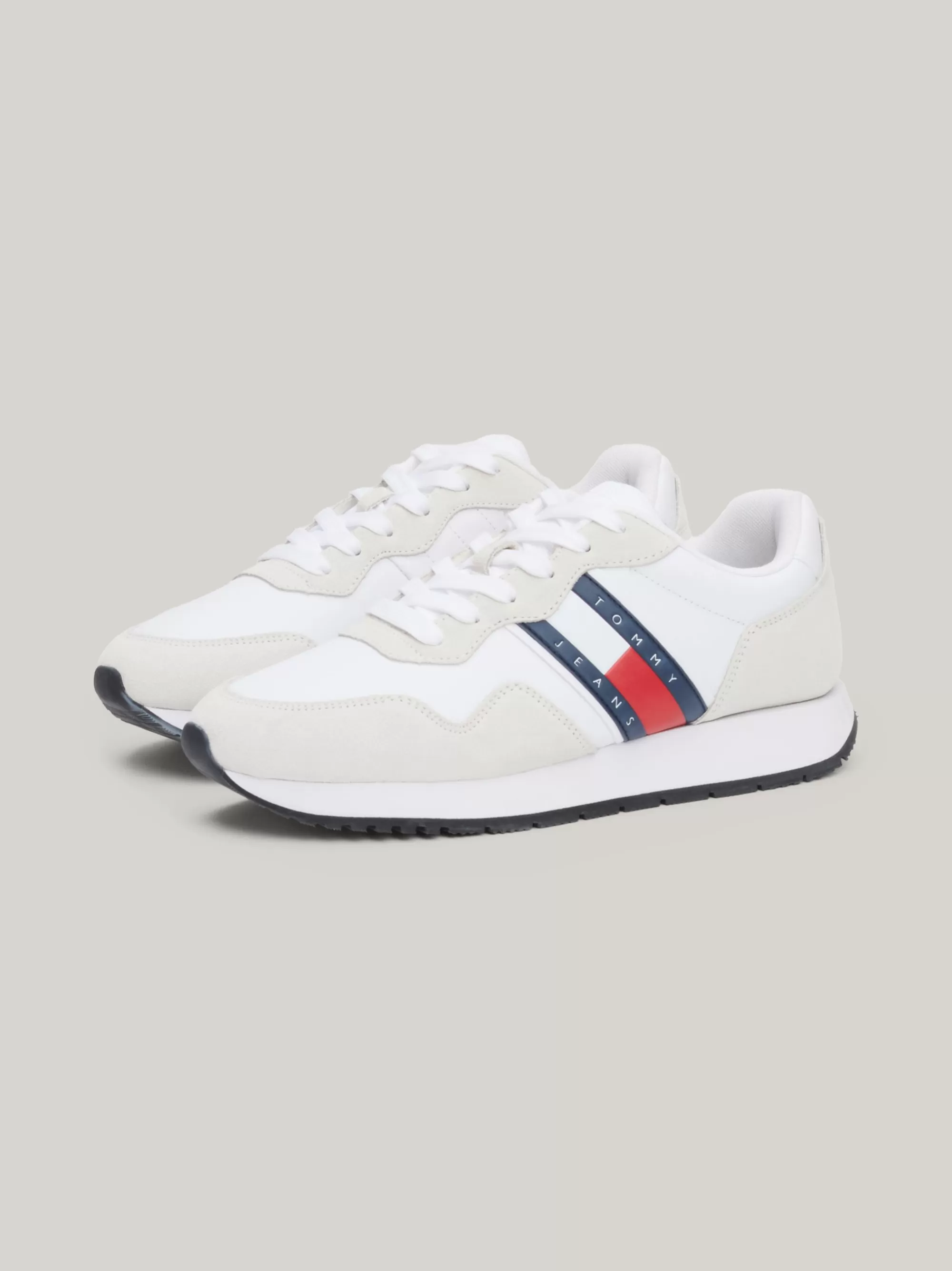 Sneakers*Tommy Hilfiger Suède Sneaker Met Gemengde Texturen WHITE