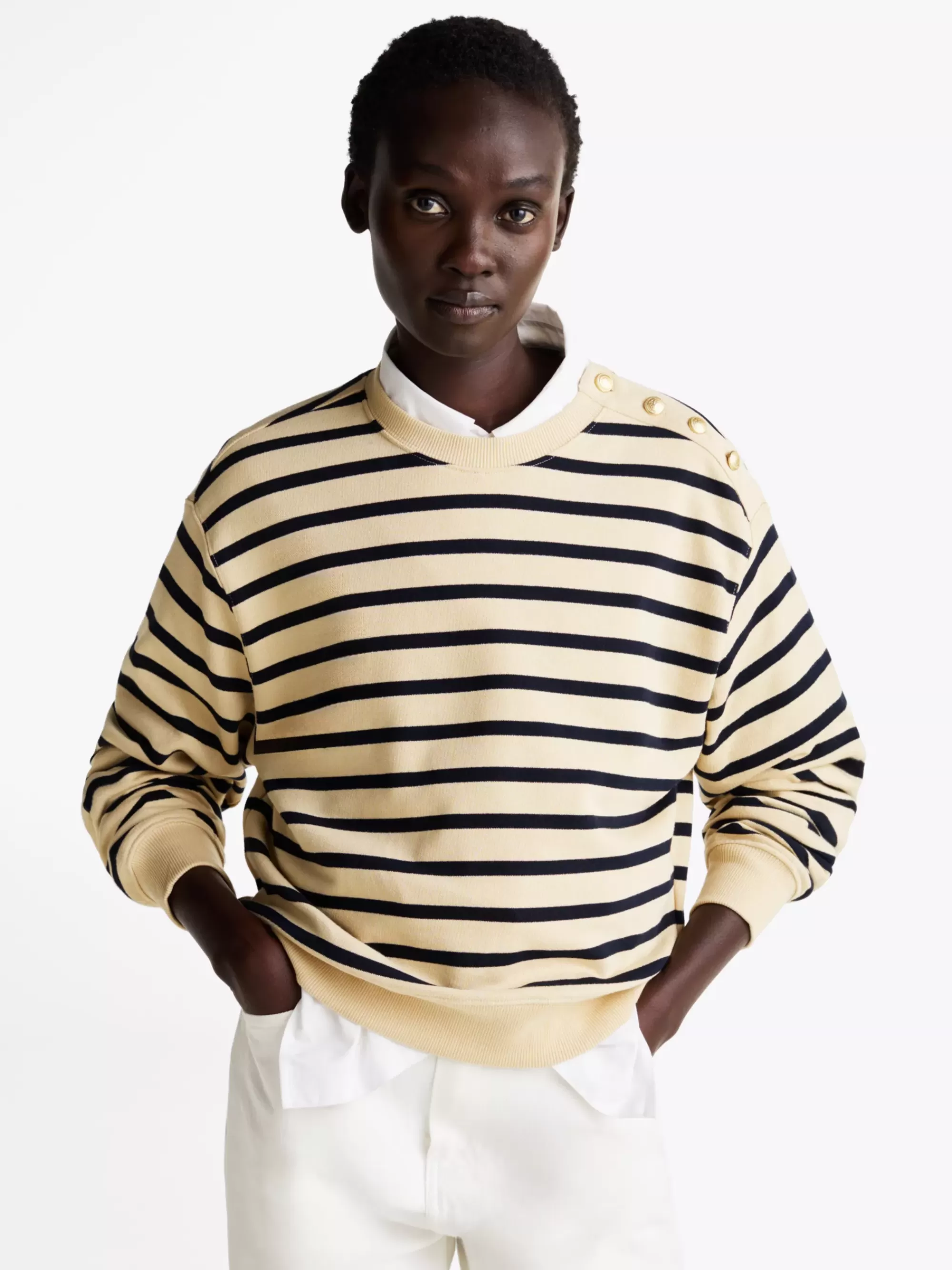 Sweatshirts & Hoodies*Tommy Hilfiger Sweatshirt Met Knopen Op De Schouder BRETON STP IVORY/ DESERT SKY
