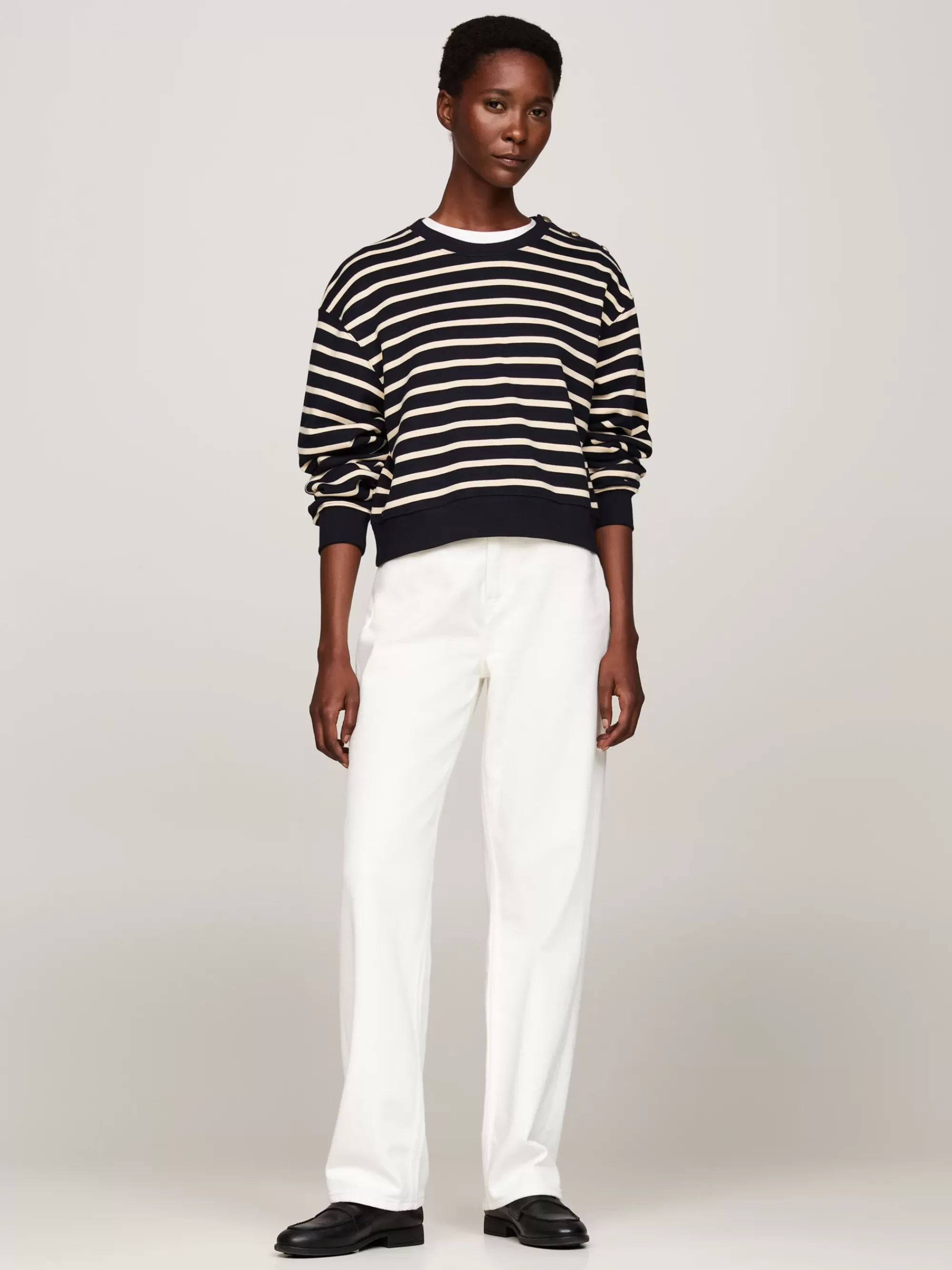 Sweatshirts & Hoodies*Tommy Hilfiger Sweatshirt Met Knopen Op De Schouder BRETON STP DESERT SKY/COUNTRY IVORY