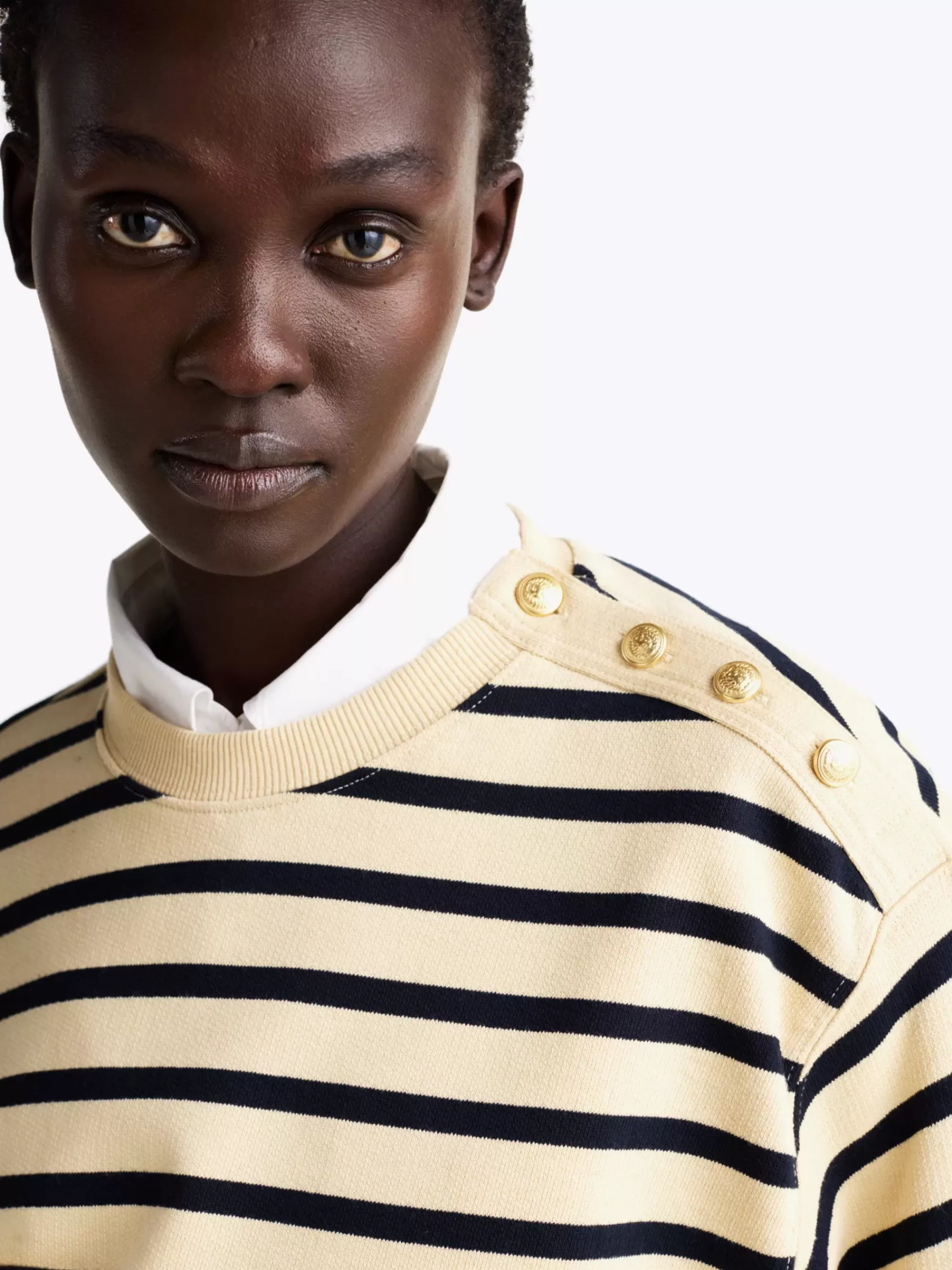 Sweatshirts & Hoodies*Tommy Hilfiger Sweatshirt Met Knopen Op De Schouder BRETON STP IVORY/ DESERT SKY