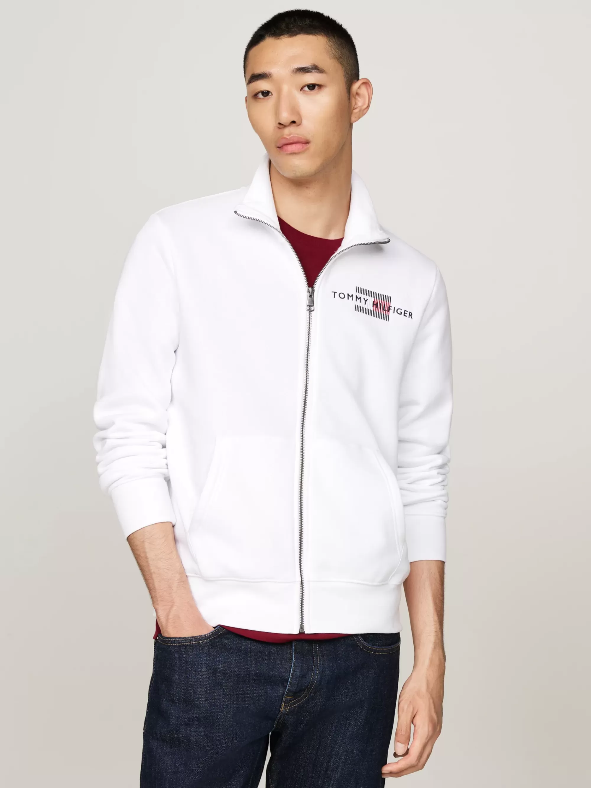 Sweatshirts & Hoodies*Tommy Hilfiger Sweatshirt Met Rits En Geborduurde Vlag WHITE