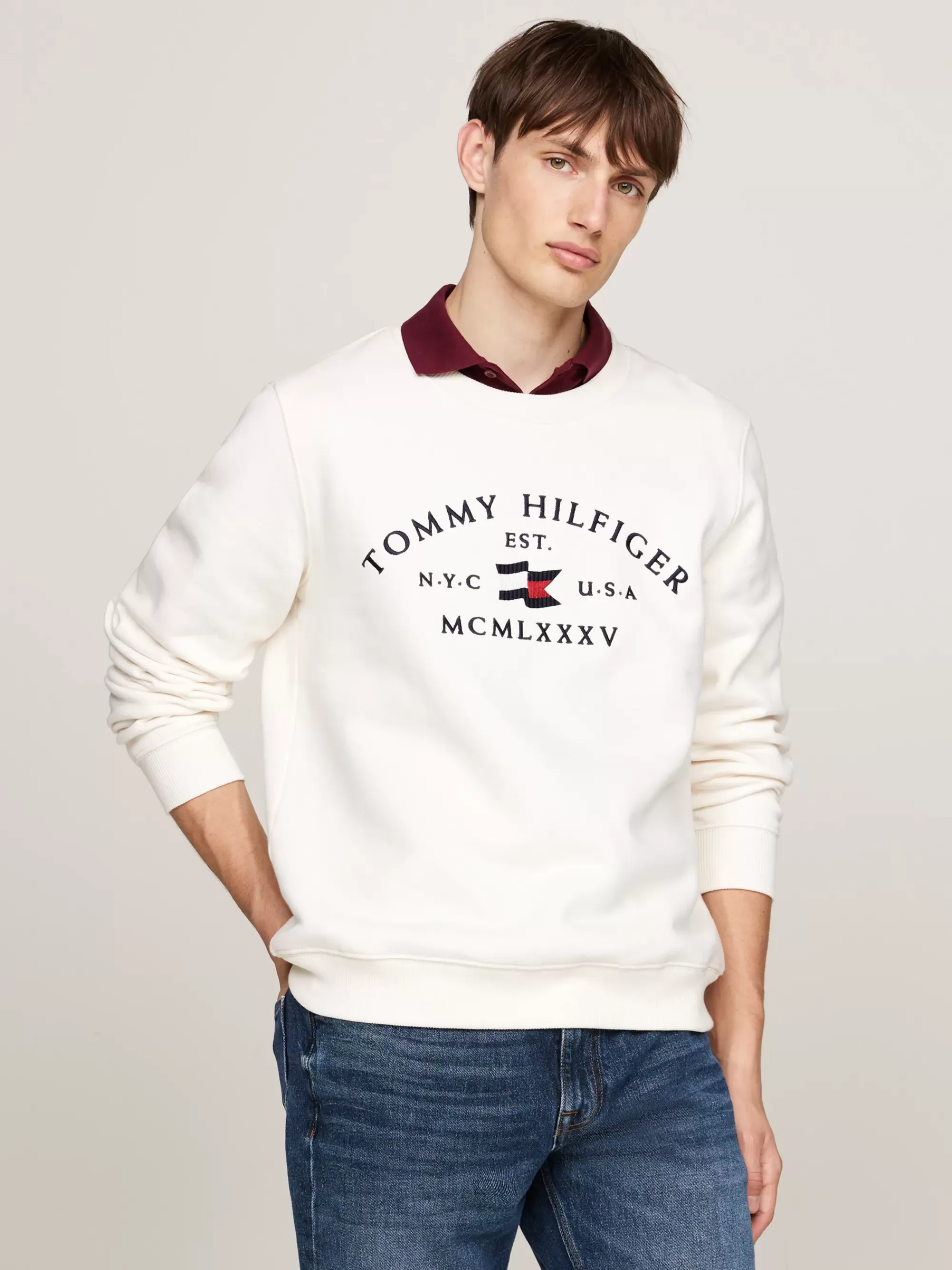 Sweatshirts & Hoodies*Tommy Hilfiger Sweatshirt Met Ronde Hals En Geborduurd Logo IVORY PETAL