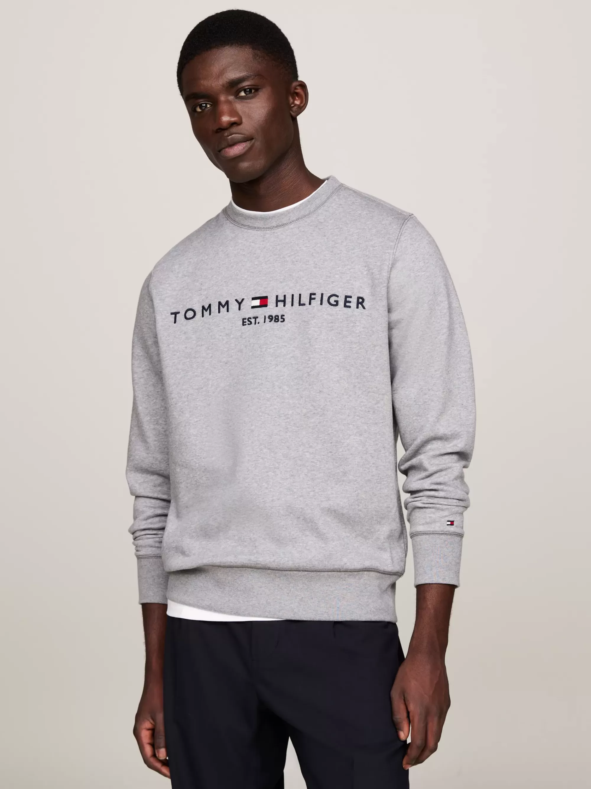 Sweatshirts & Hoodies*Tommy Hilfiger Sweatshirt Met Ronde Hals En Geborduurd Logo MEDIUM GREY HEATHER