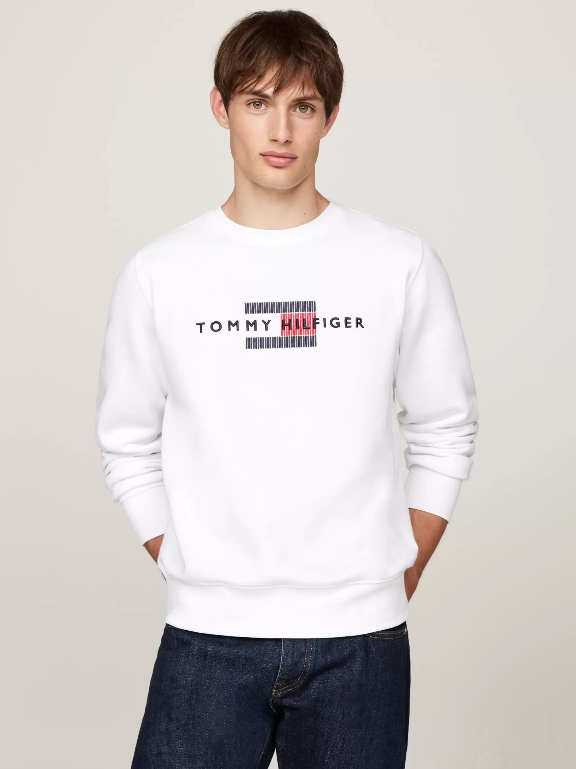 Sweatshirts & Hoodies*Tommy Hilfiger Sweatshirt Met Ronde Hals En Geborduurd Logo WHITE