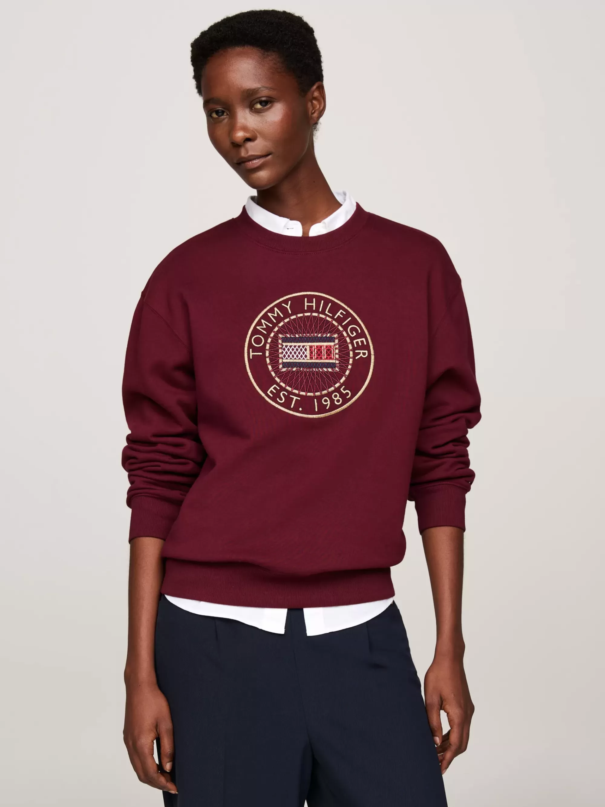 Sweatshirts & Hoodies*Tommy Hilfiger Sweatshirt Met Ronde Hals En Geborduurd Logo DEEP ROUGE