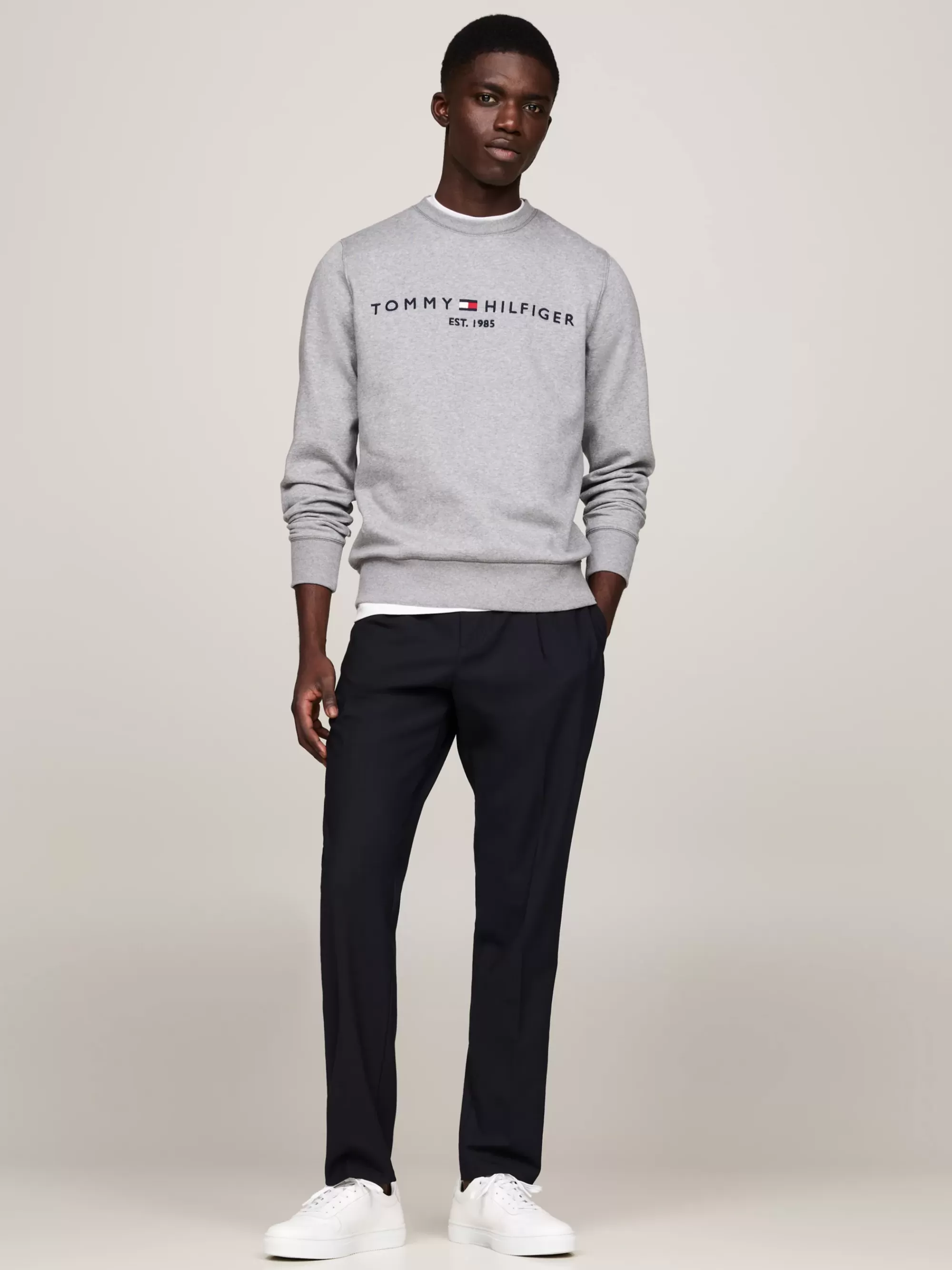 Sweatshirts & Hoodies*Tommy Hilfiger Sweatshirt Met Ronde Hals En Geborduurd Logo MEDIUM GREY HEATHER