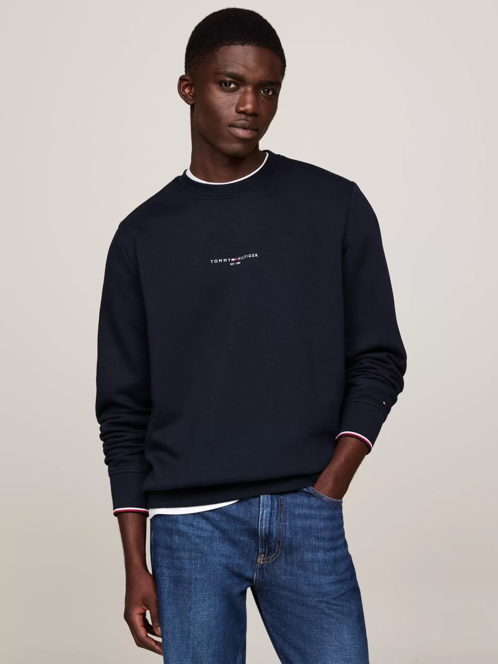 Sweatshirts & Hoodies*Tommy Hilfiger Sweatshirt Met Ronde Hals En Gekleurde Rand DESERT SKY