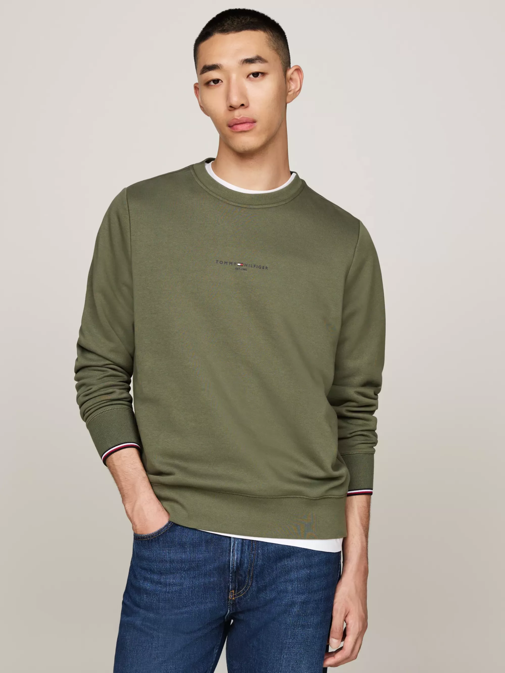 Sweatshirts & Hoodies*Tommy Hilfiger Sweatshirt Met Ronde Hals En Gekleurde Rand BATTLE GREEN