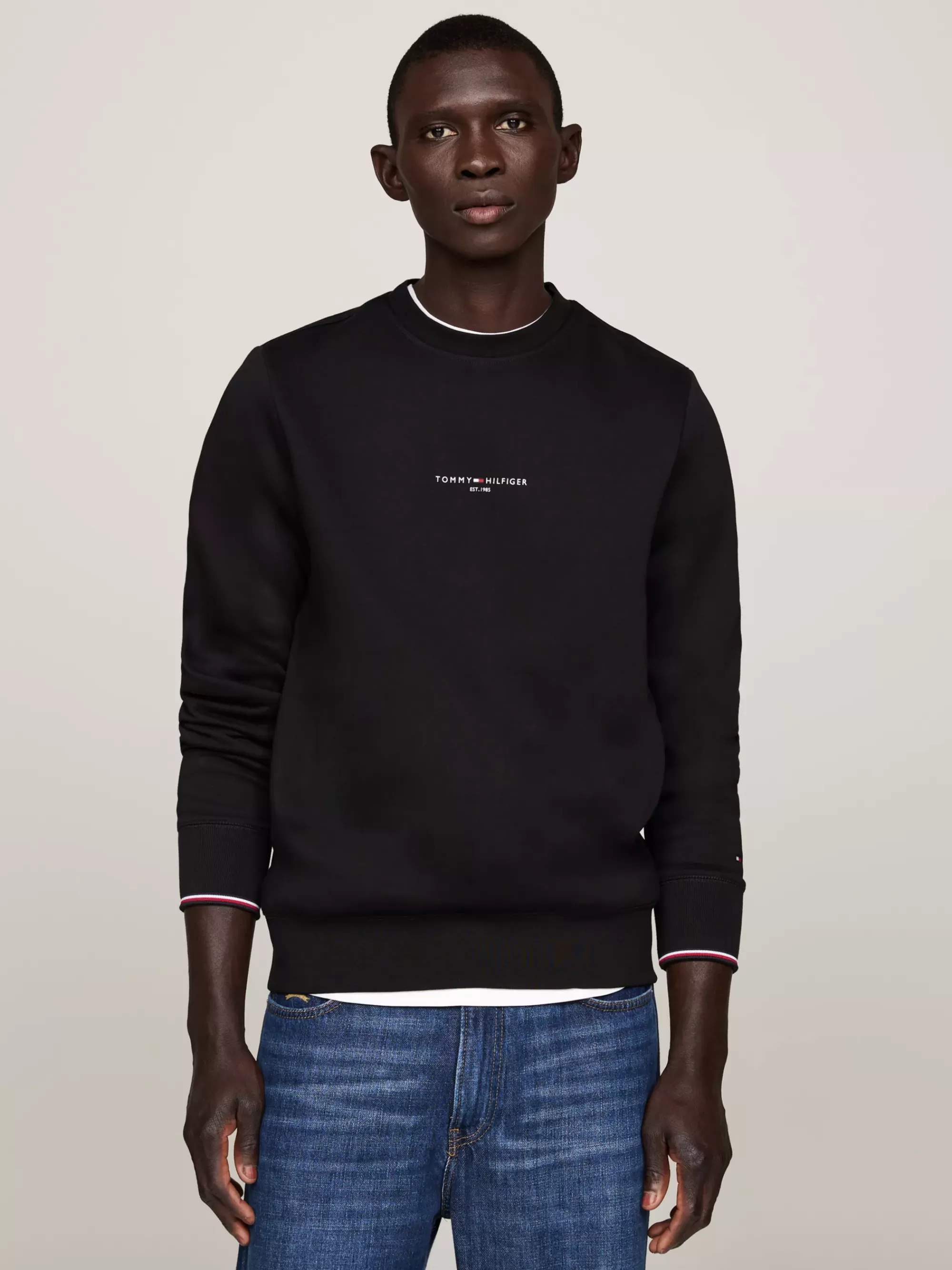 Sweatshirts & Hoodies*Tommy Hilfiger Sweatshirt Met Ronde Hals En Gekleurde Rand BLACK
