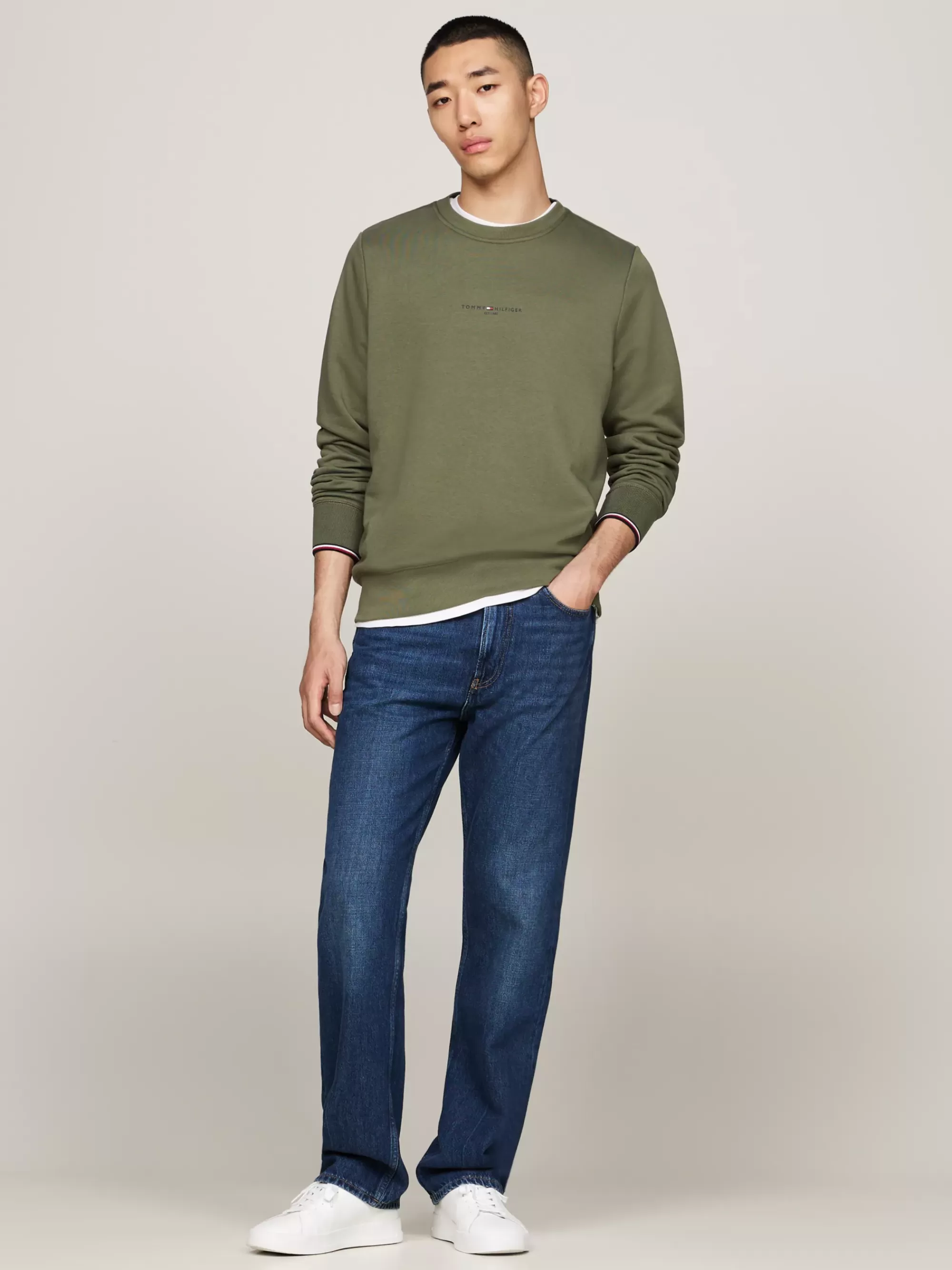 Sweatshirts & Hoodies*Tommy Hilfiger Sweatshirt Met Ronde Hals En Gekleurde Rand BATTLE GREEN