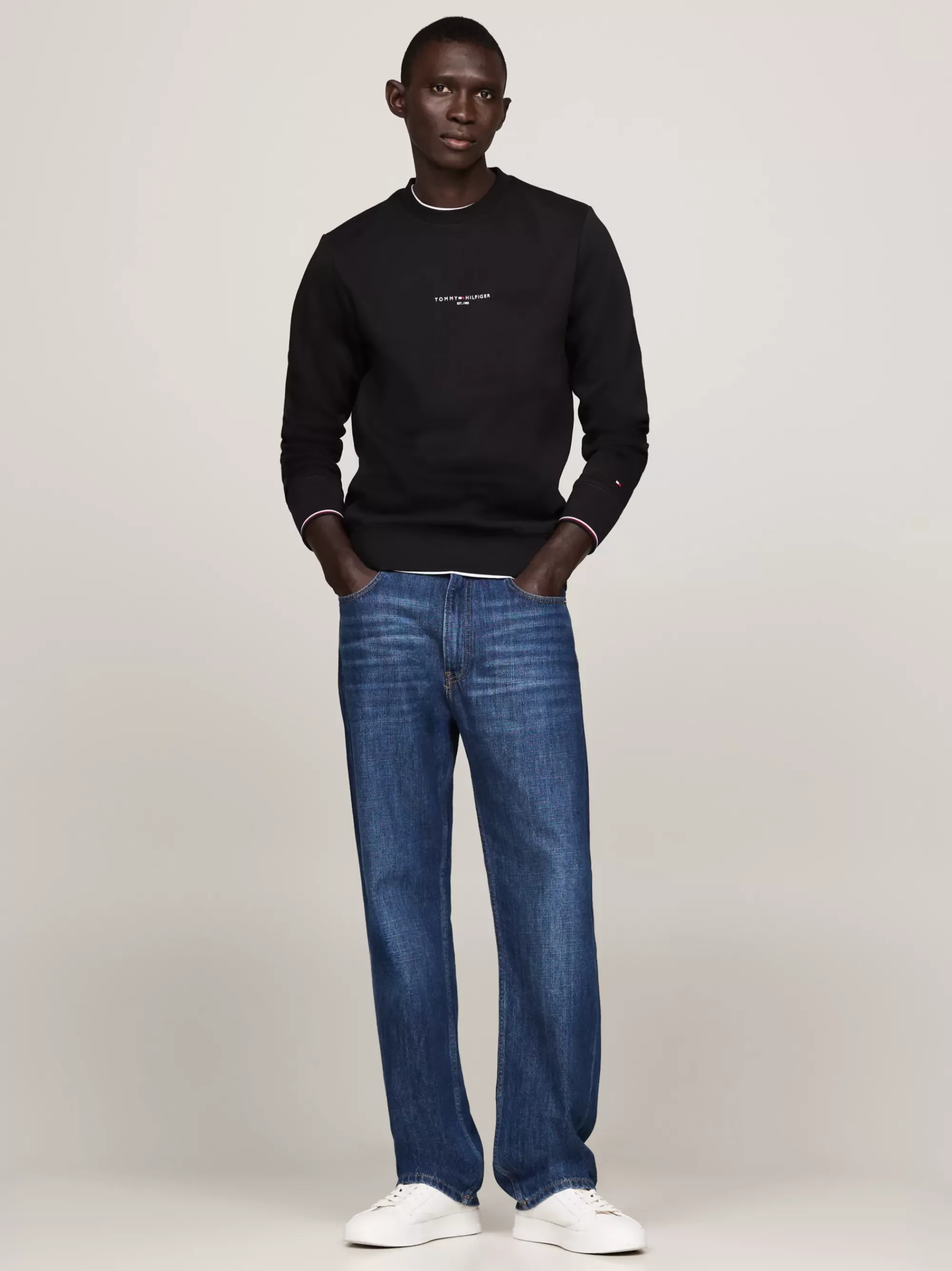 Sweatshirts & Hoodies*Tommy Hilfiger Sweatshirt Met Ronde Hals En Gekleurde Rand BLACK