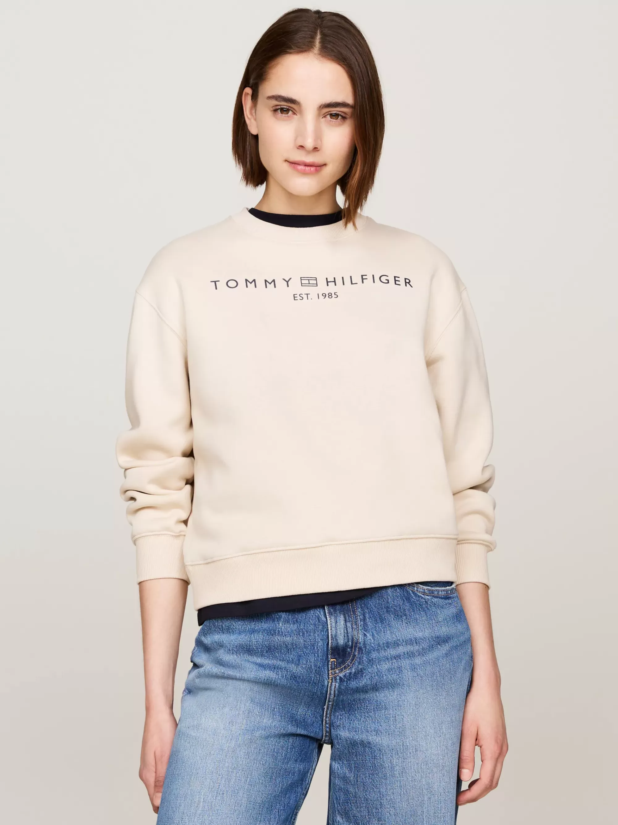 Sweatshirts & Hoodies*Tommy Hilfiger Sweatshirt Met Ronde Hals En Logo CLASSIC BEIGE