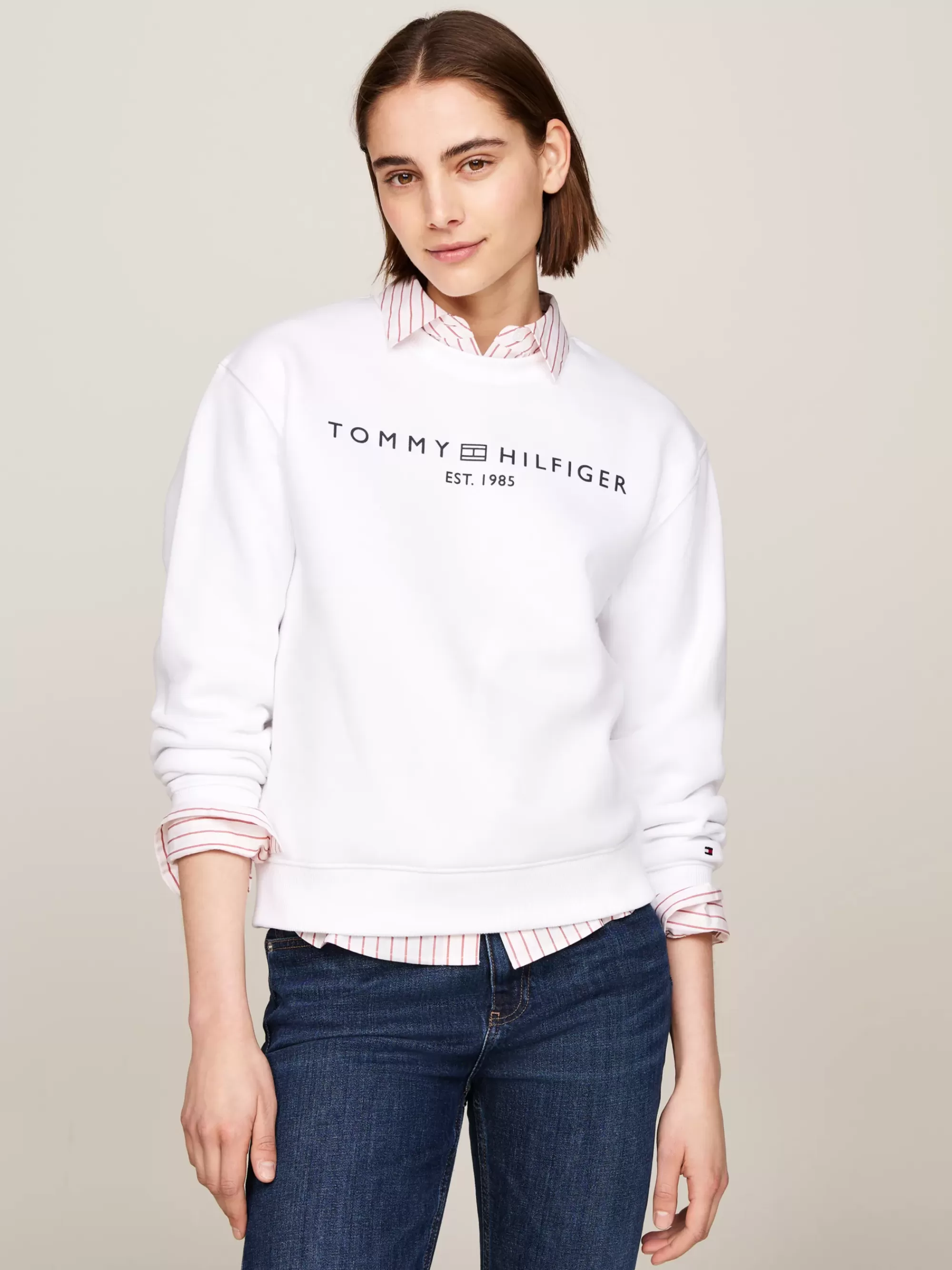 Sweatshirts & Hoodies*Tommy Hilfiger Sweatshirt Met Ronde Hals En Logo TH OPTIC WHITE