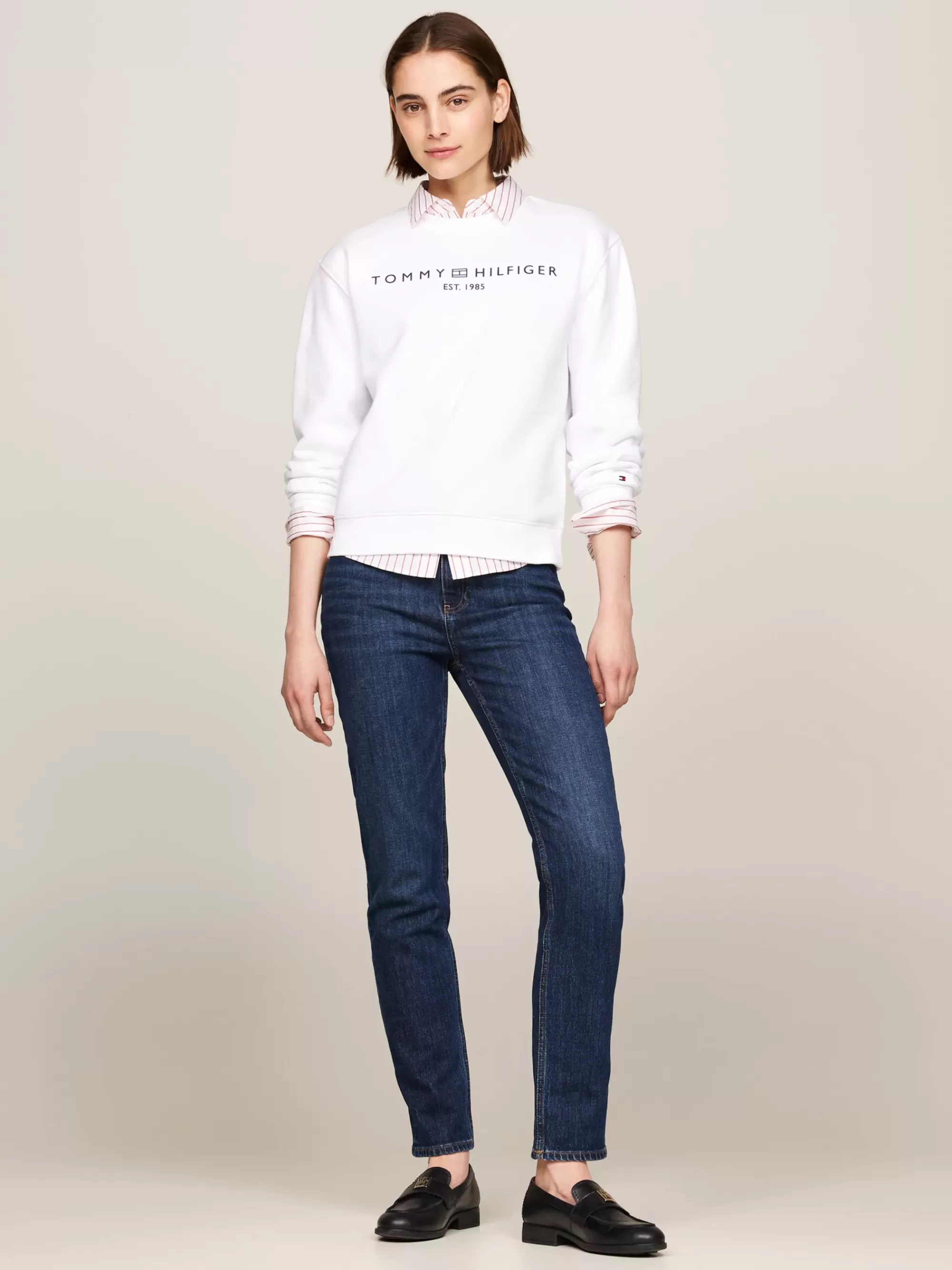 Sweatshirts & Hoodies*Tommy Hilfiger Sweatshirt Met Ronde Hals En Logo TH OPTIC WHITE