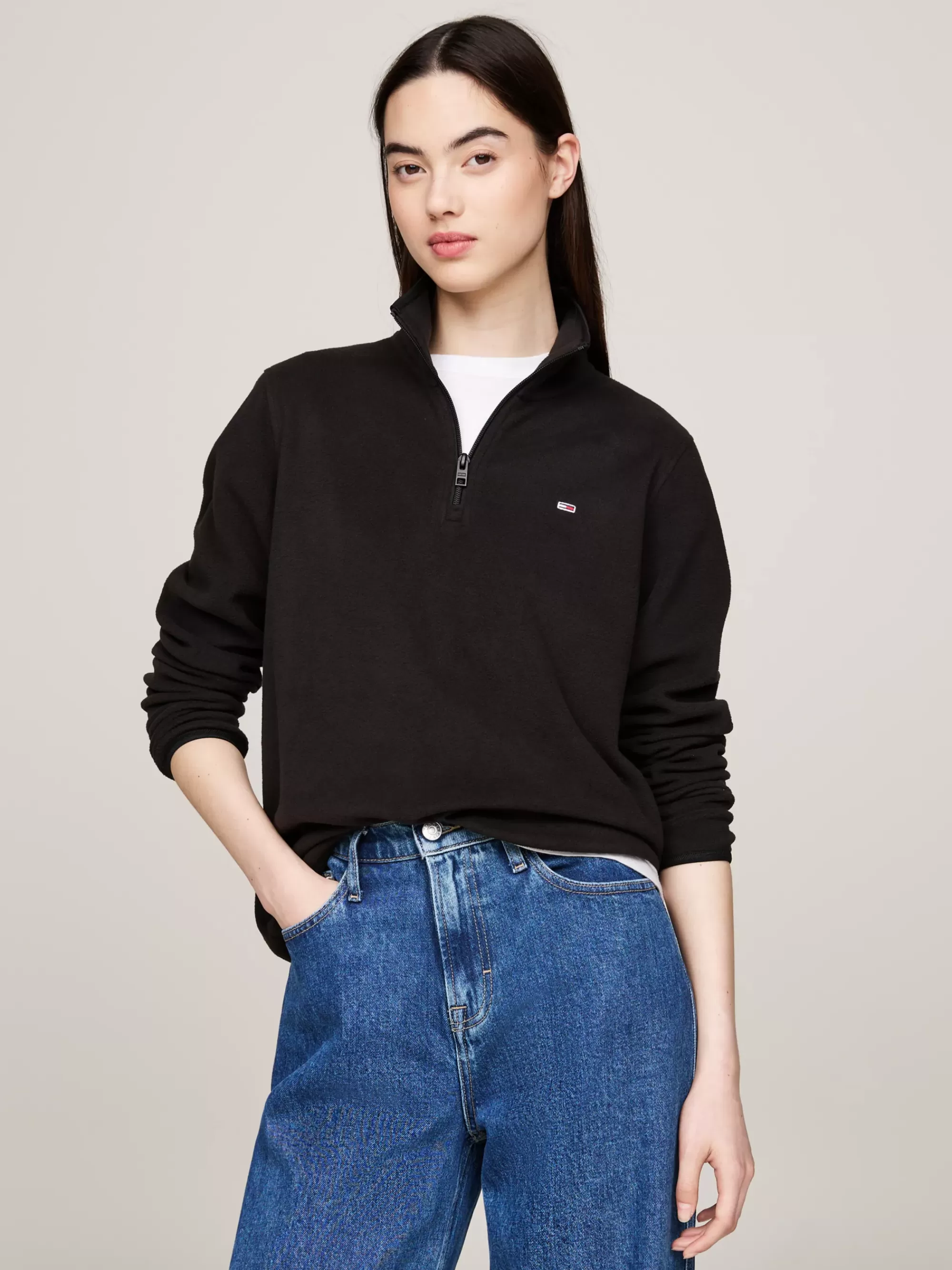 Sweatshirts & Hoodies*Tommy Hilfiger Sweatshirt Van Fleece Met 1/4 Rits BLACK