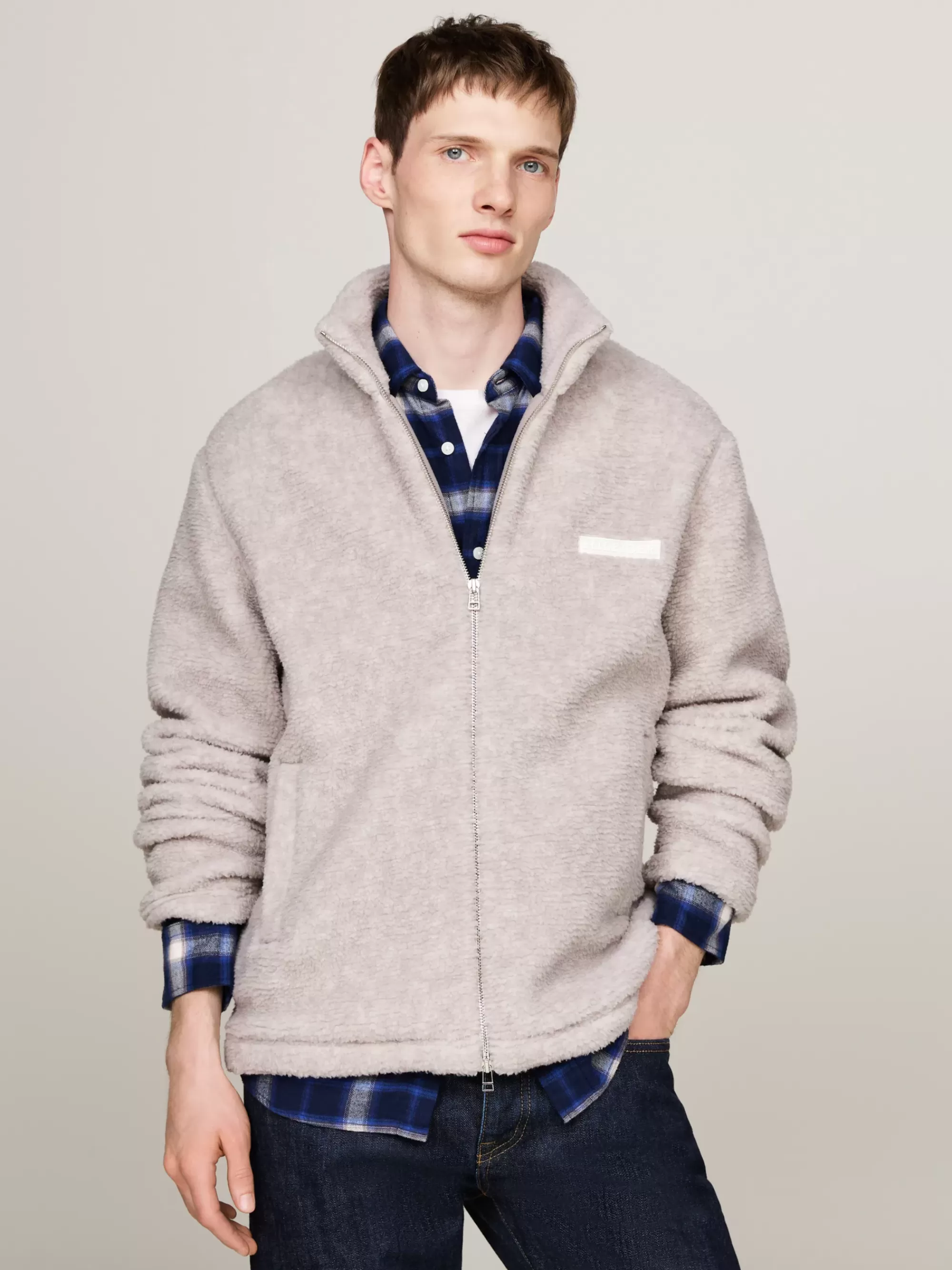 Sweatshirts & Hoodies*Tommy Hilfiger Teddy-fleece Sweatshirt Met Rits HEATHERED PEBBLE