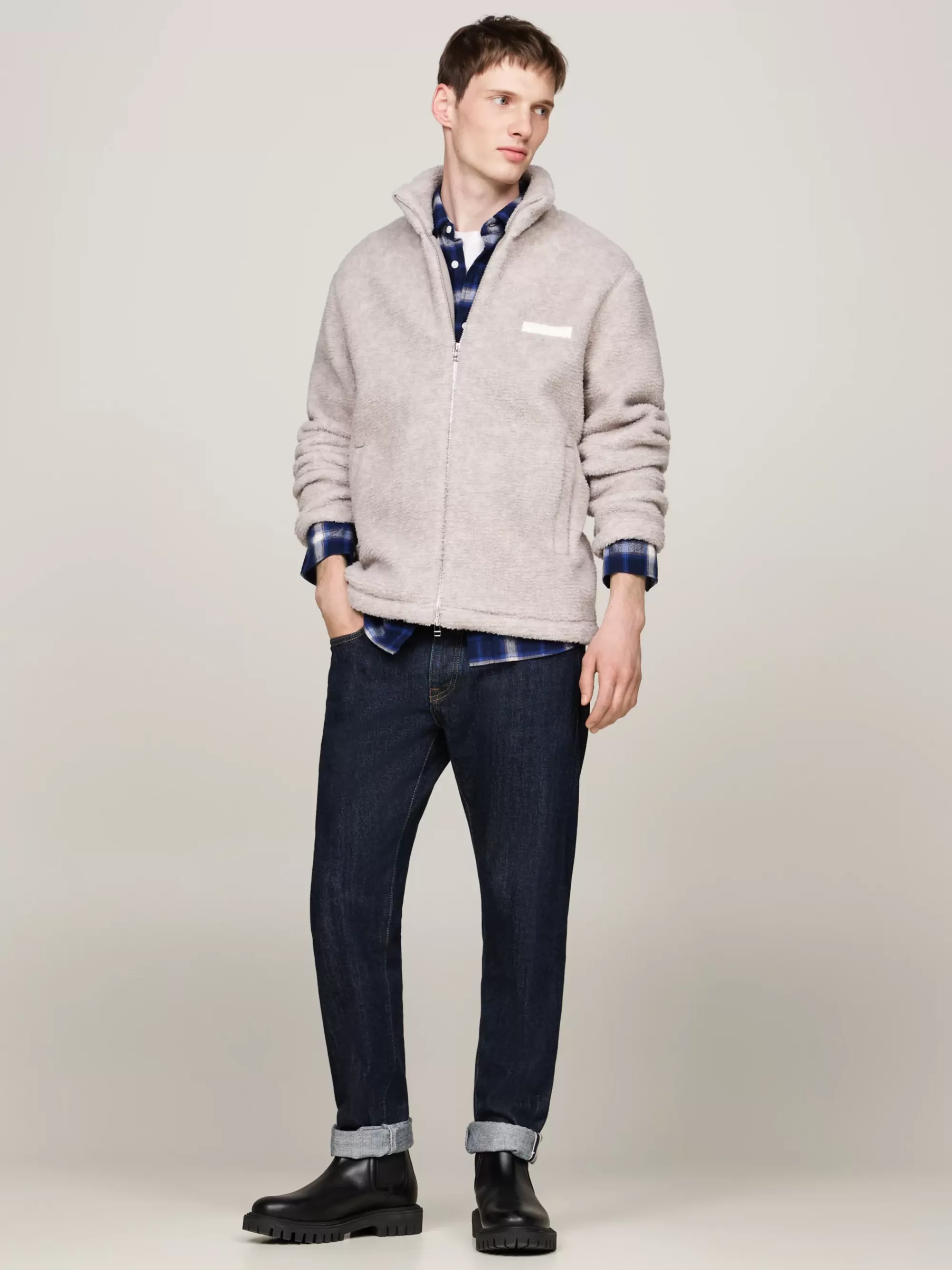 Sweatshirts & Hoodies*Tommy Hilfiger Teddy-fleece Sweatshirt Met Rits HEATHERED PEBBLE